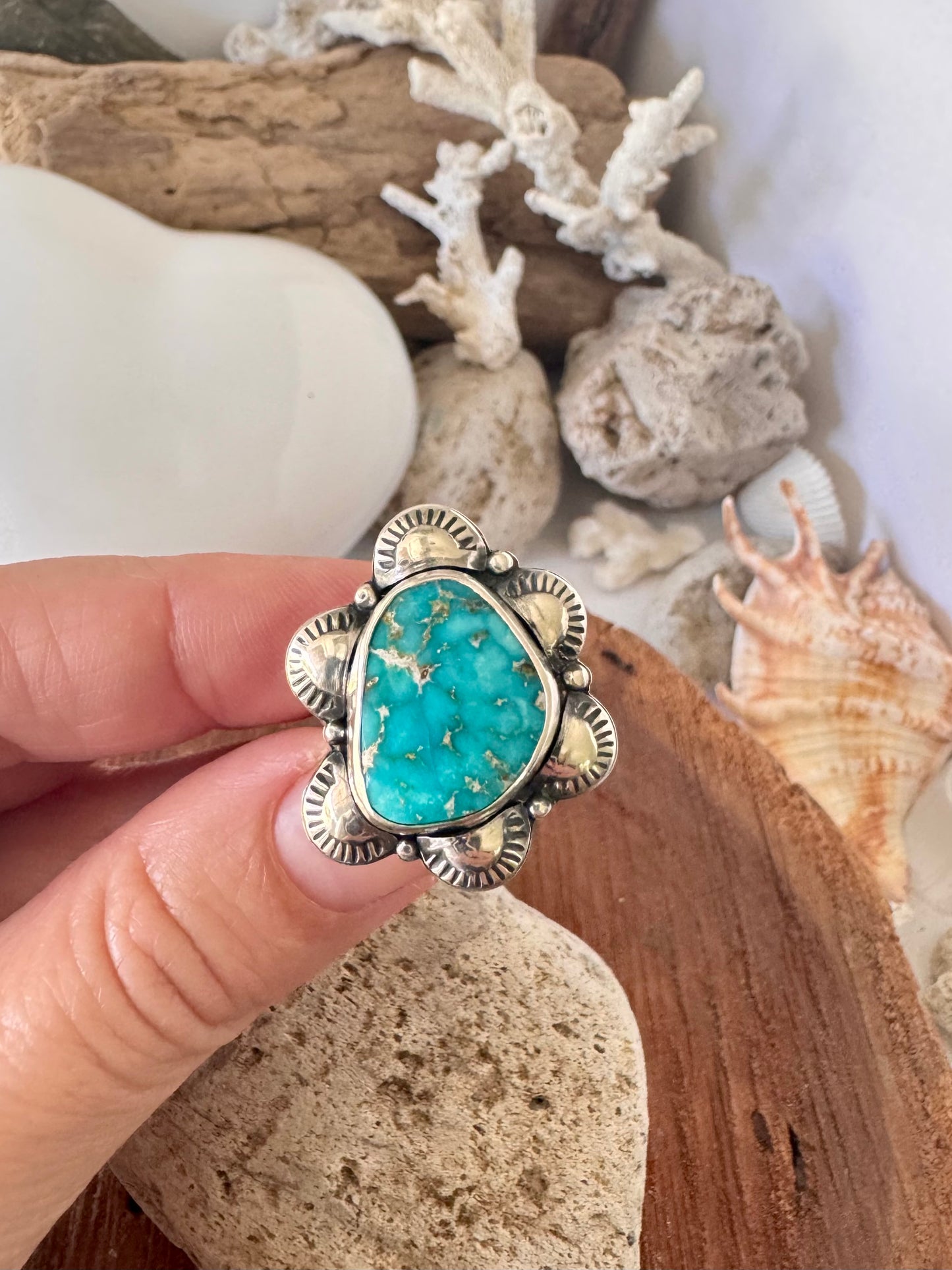 Sierra Bella turquoise ring. Handmade Shy Dragonfly turquoise ring size S/9.25