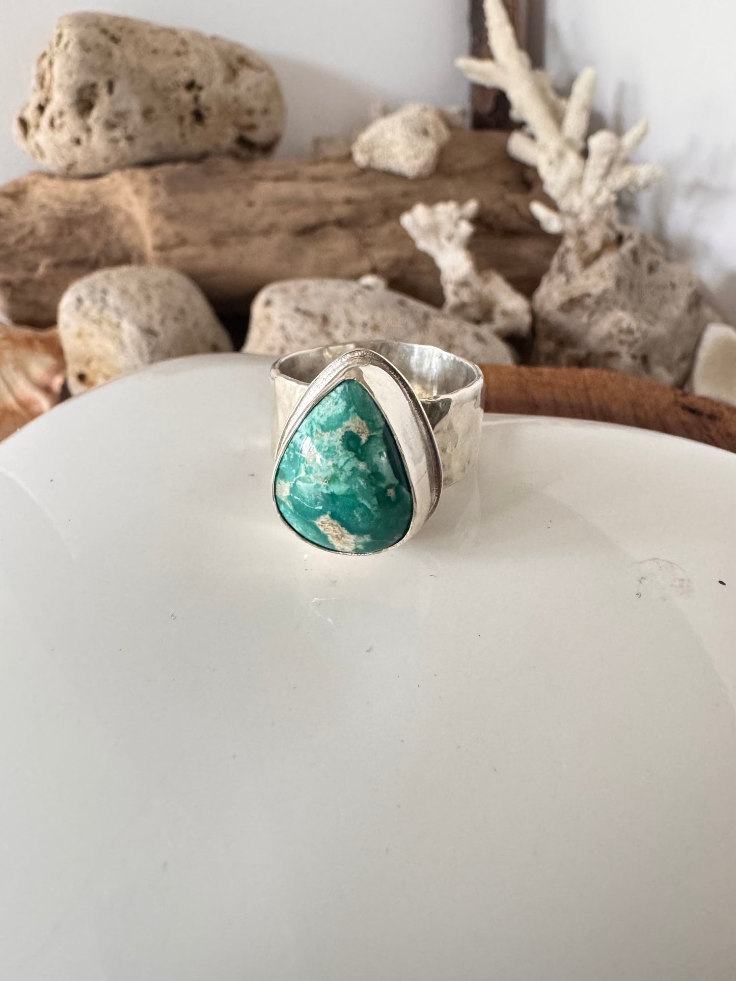 Chunky silver and turquoise ring Size 8.5