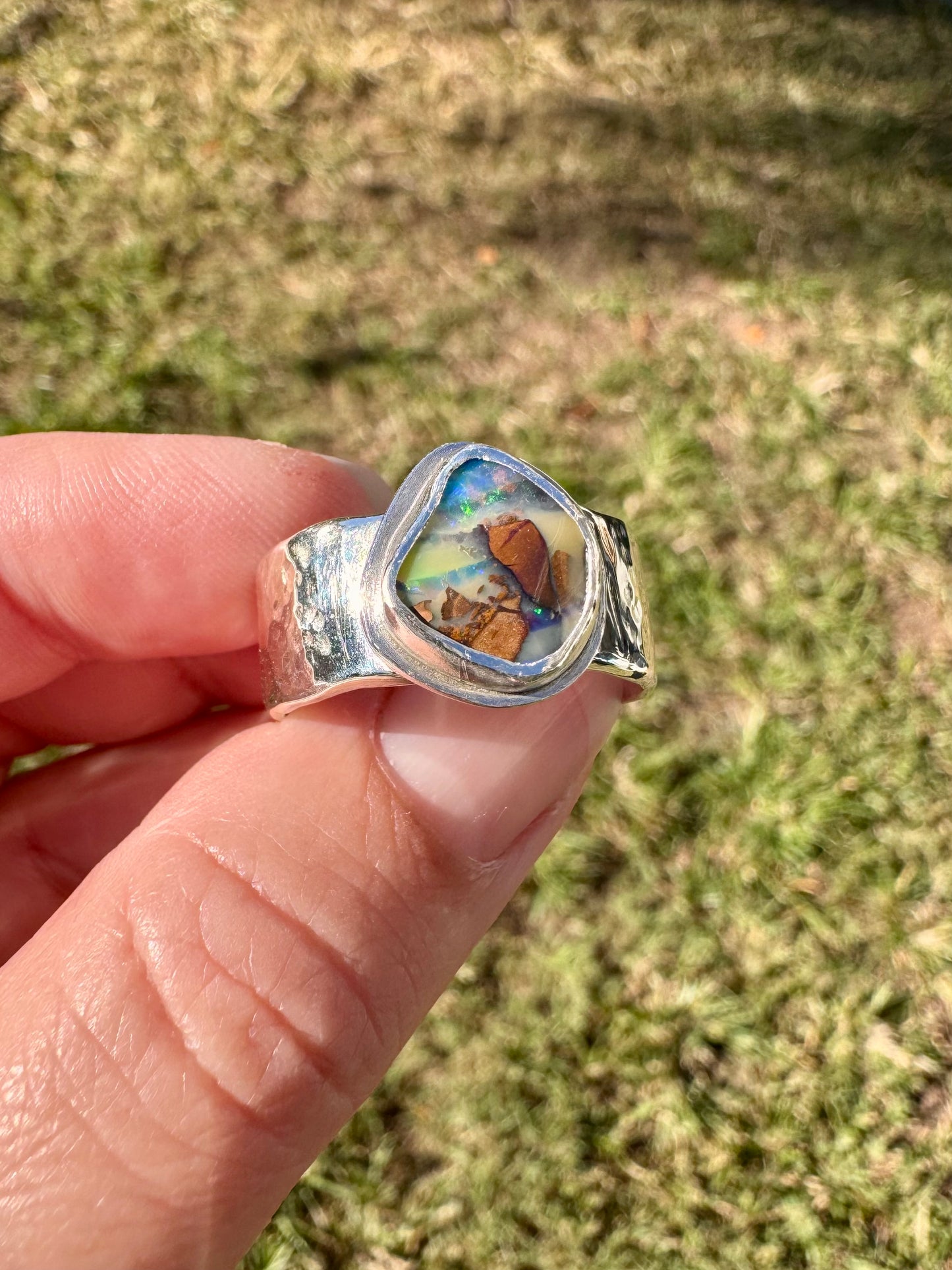 Solid Boulder Opal Ring Size 12.5