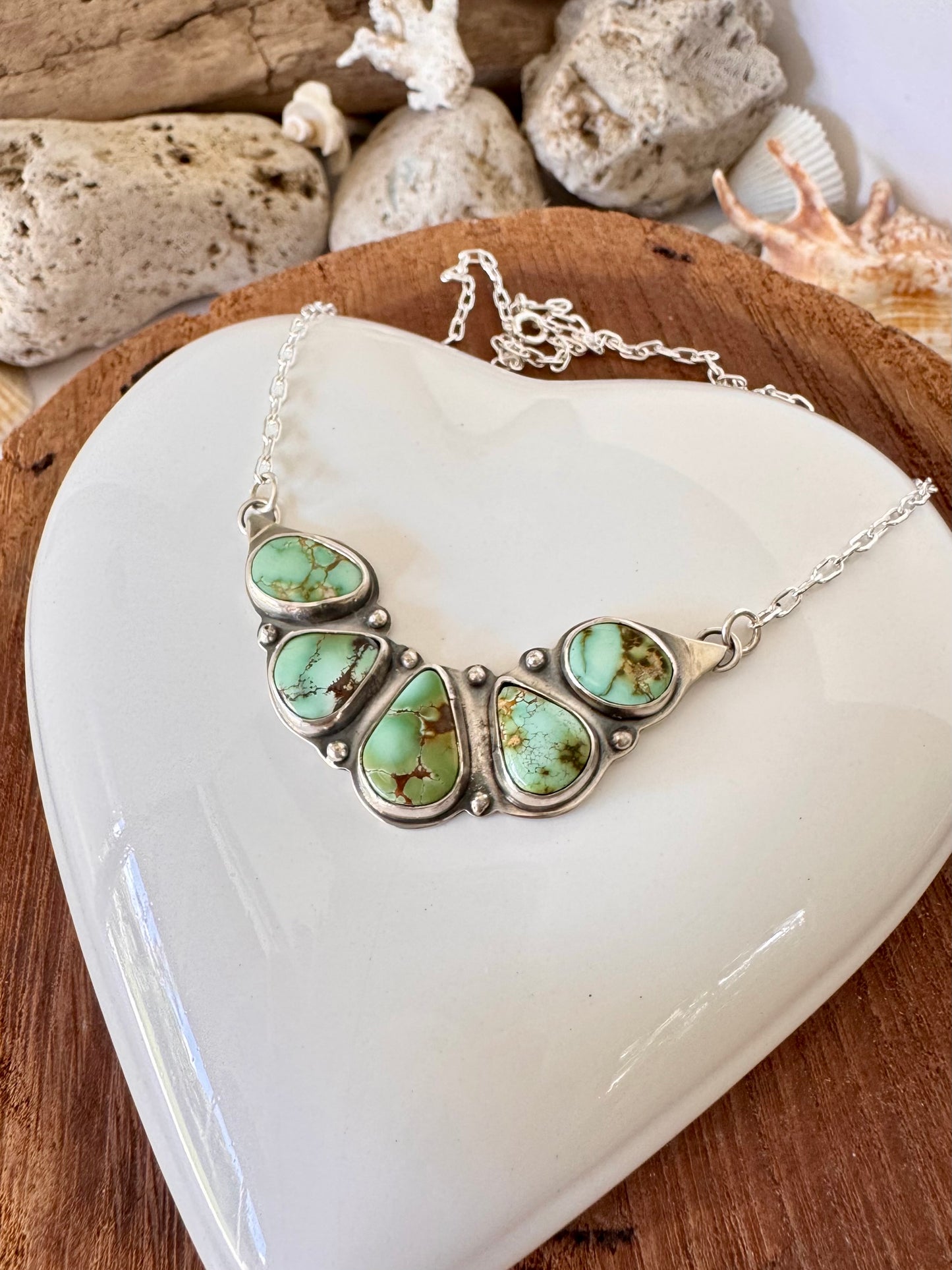 Natural Royston turquoise. Multi stone sterling silver necklace