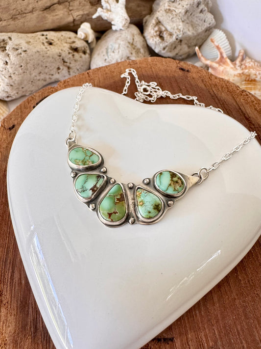 Natural Royston turquoise. Multi stone sterling silver necklace