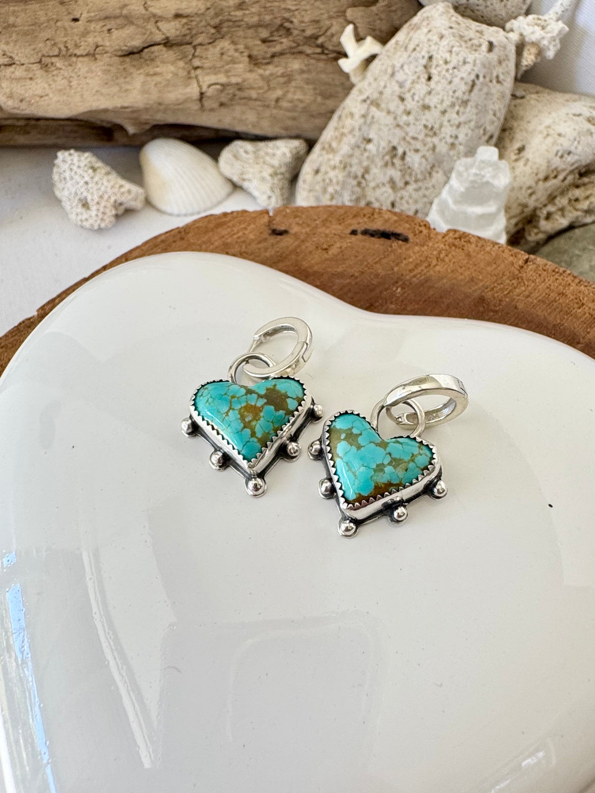 Number 8 mine Turquoise heart drop earrings