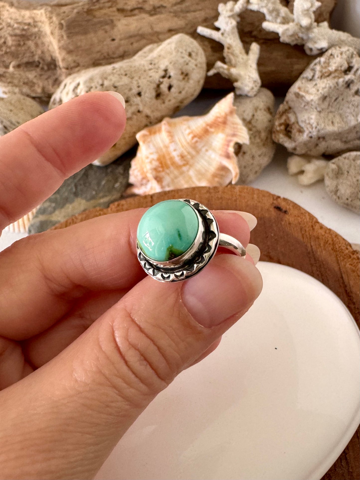Sonoran turquoise ring. Handmade Shy Dragonfly turquoise ring size 7