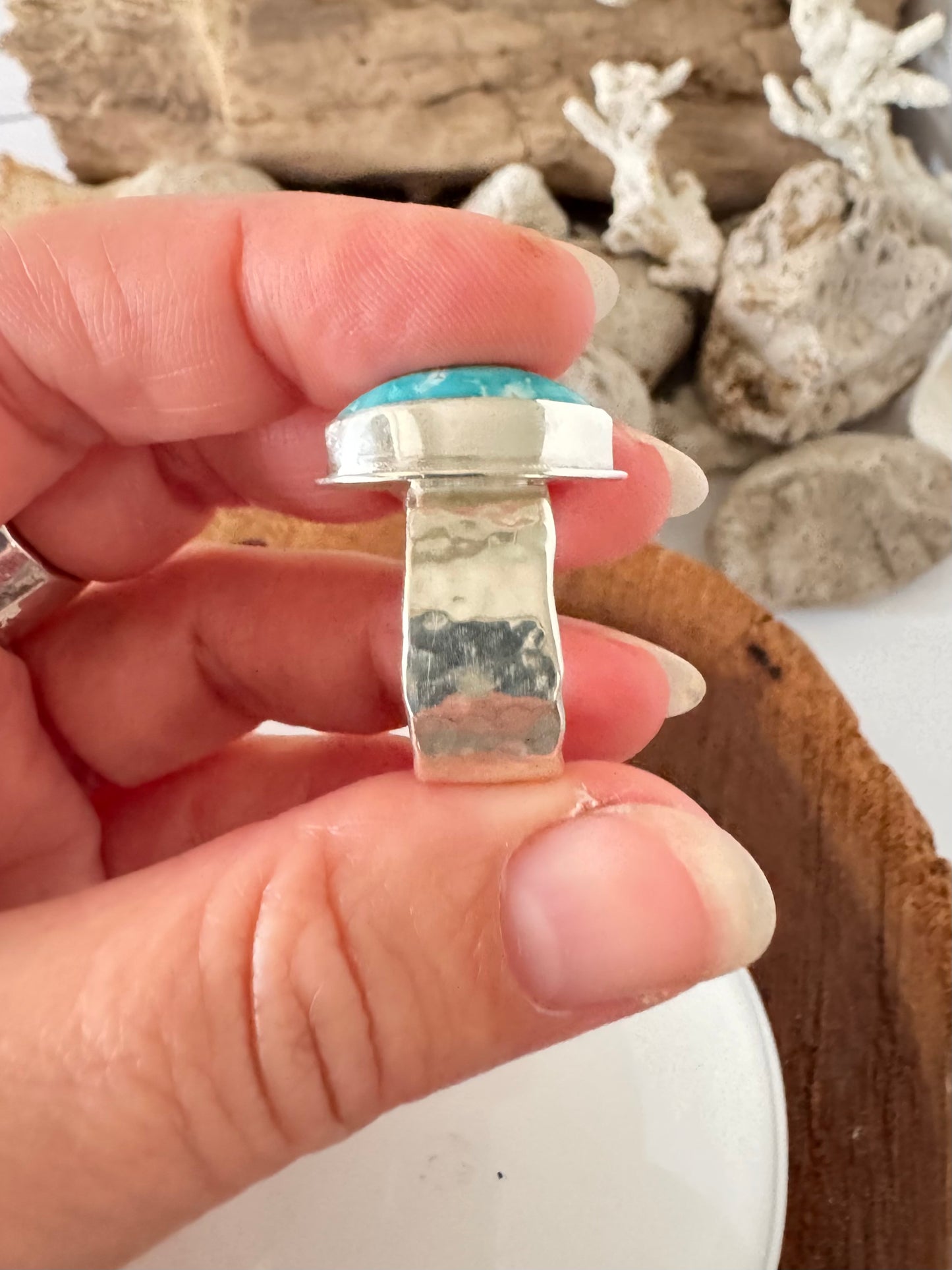 Chunky silver and turquoise ring Size 8