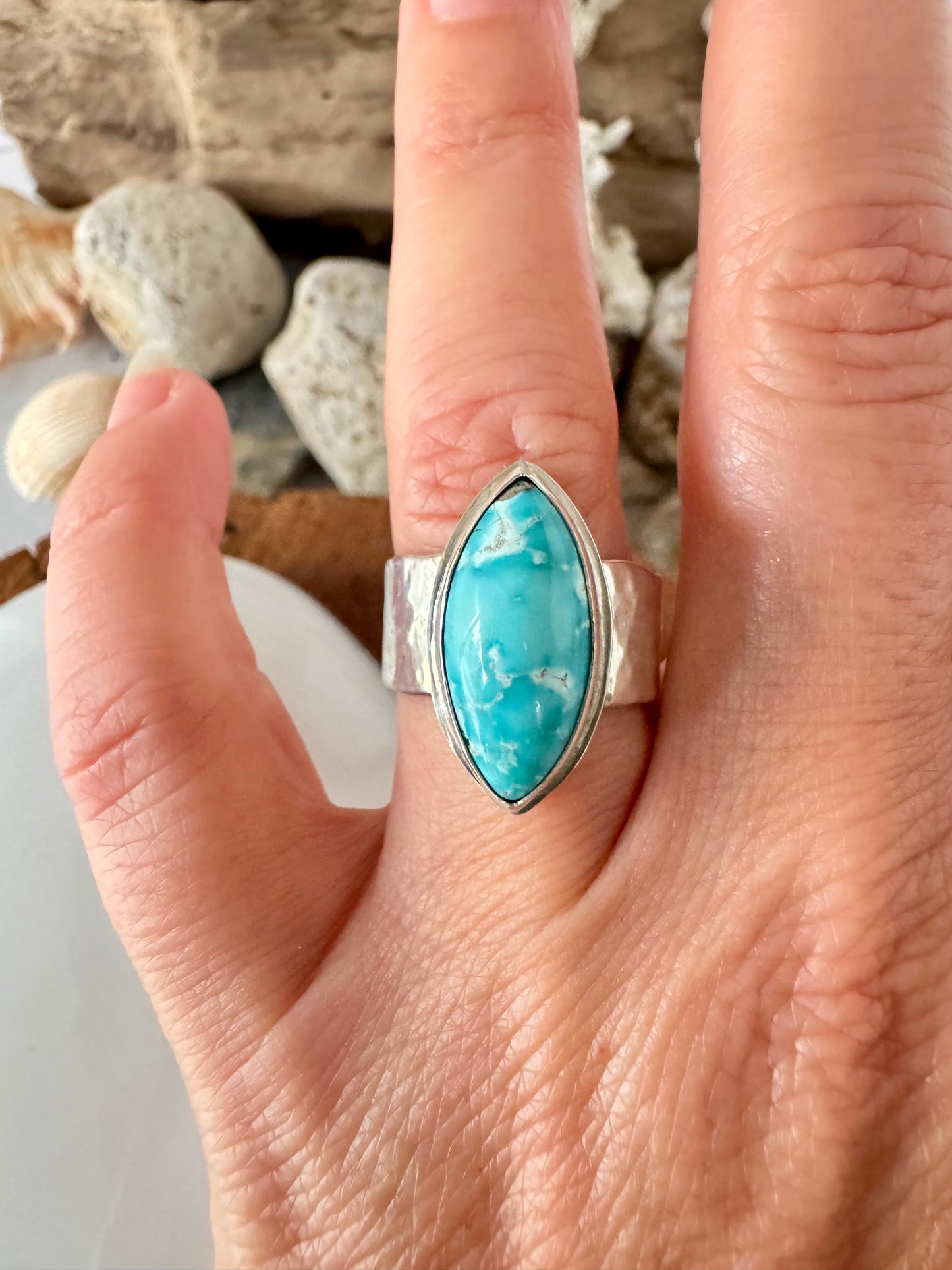 Chunky silver and turquoise ring Size 8