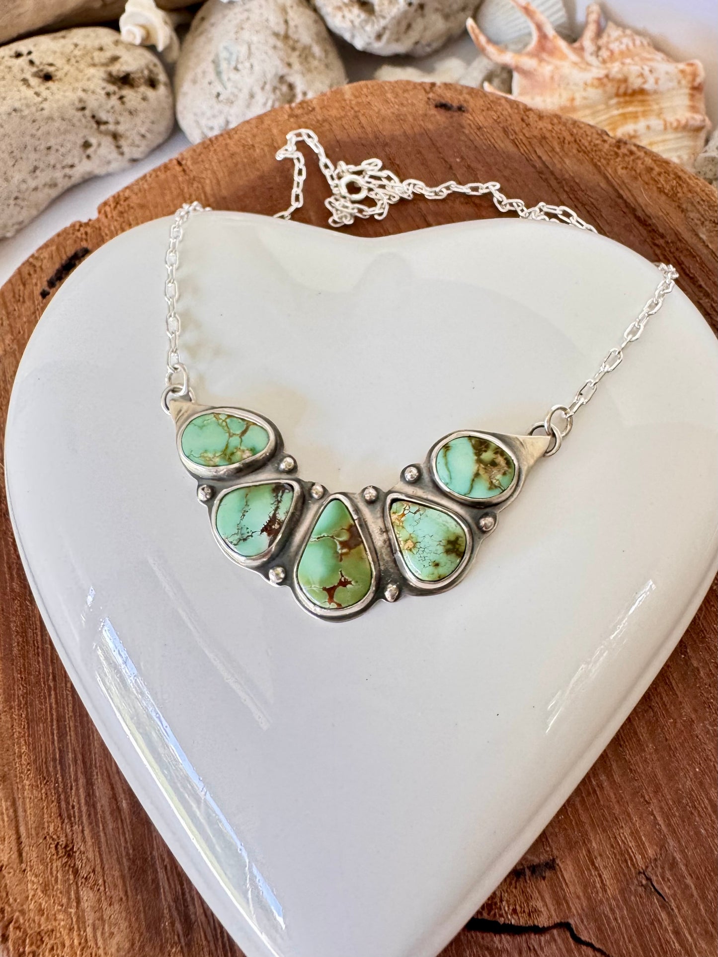 Natural Royston turquoise. Multi stone sterling silver necklace
