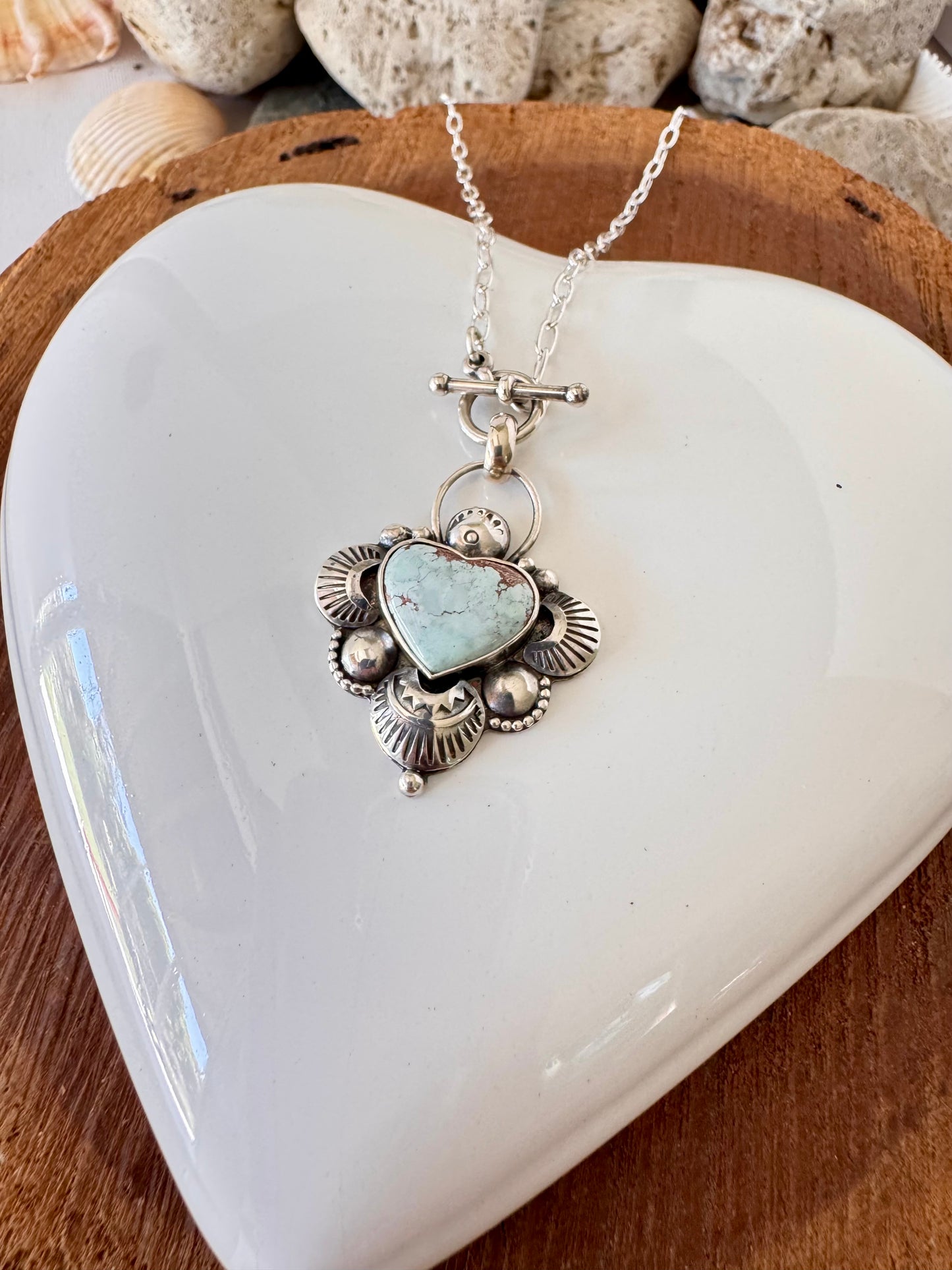 Beautiful Pale Blue Turquoise Heart Necklace