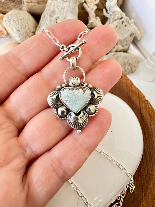 Beautiful Pale Blue Turquoise Heart Necklace