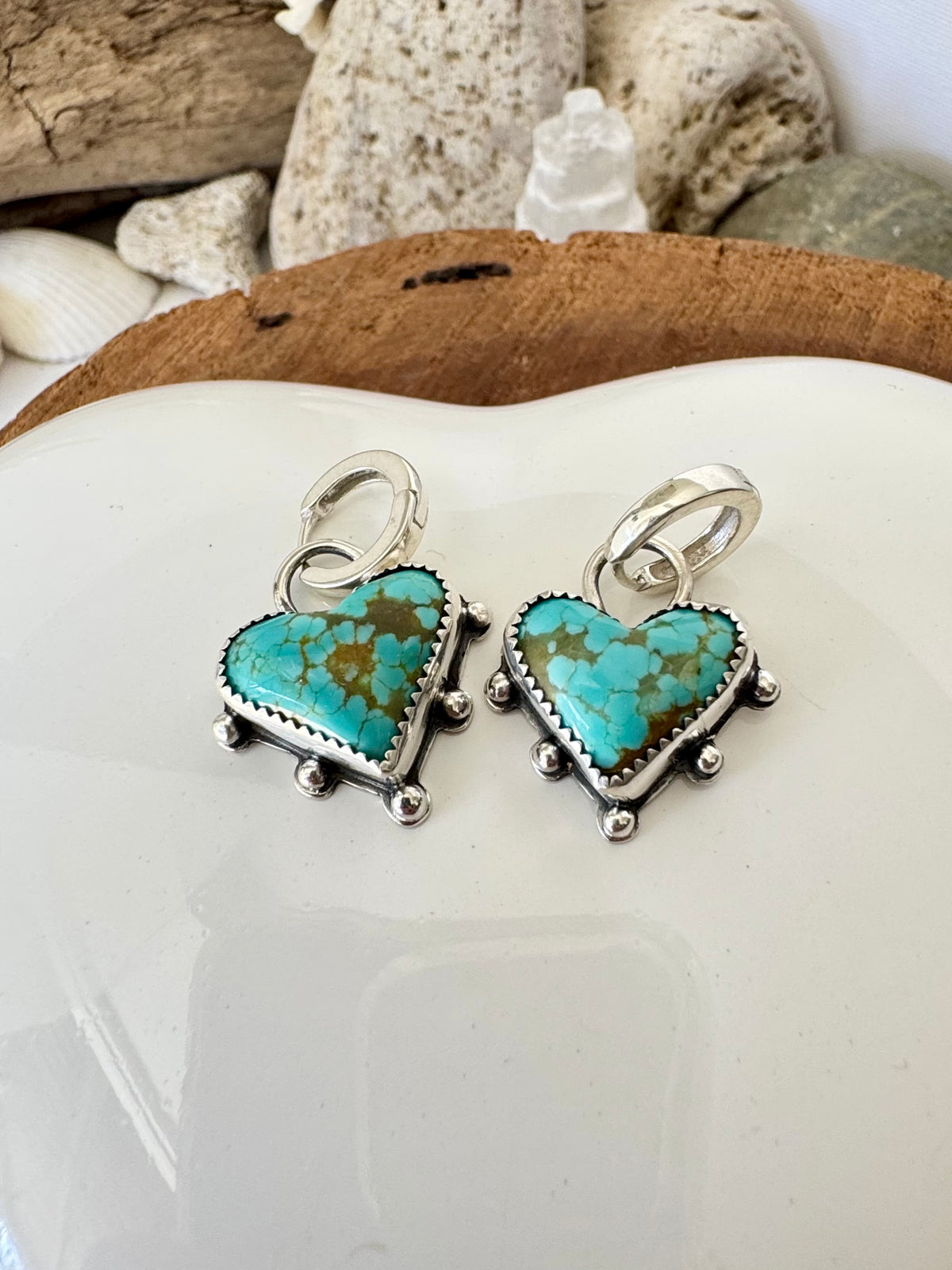 Number 8 mine Turquoise heart drop earrings