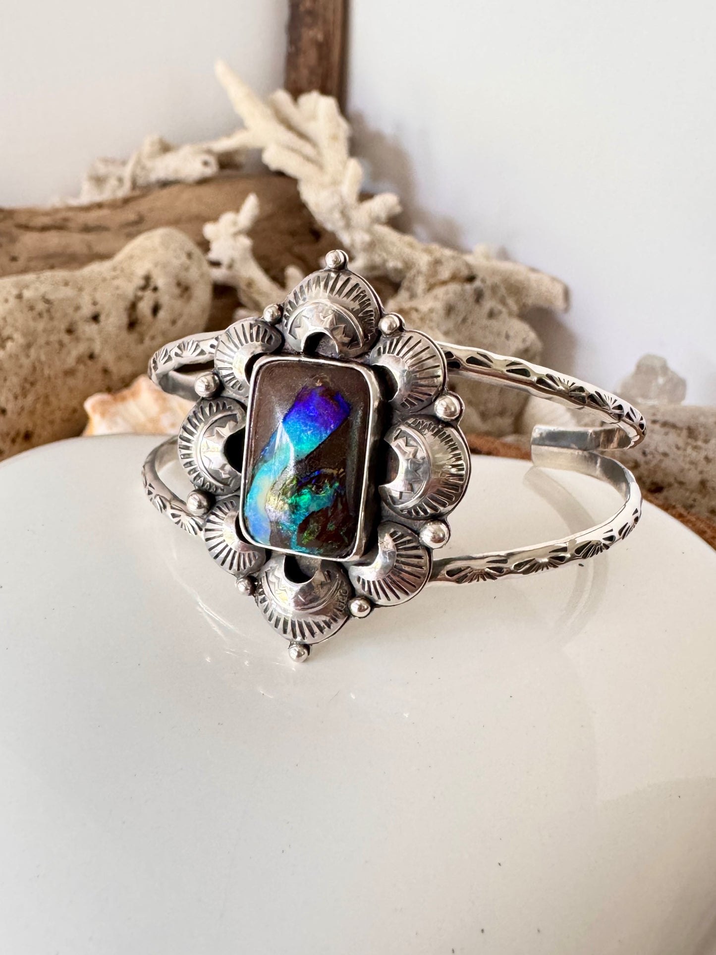 Solid Australian Opal Double Banded Cuff