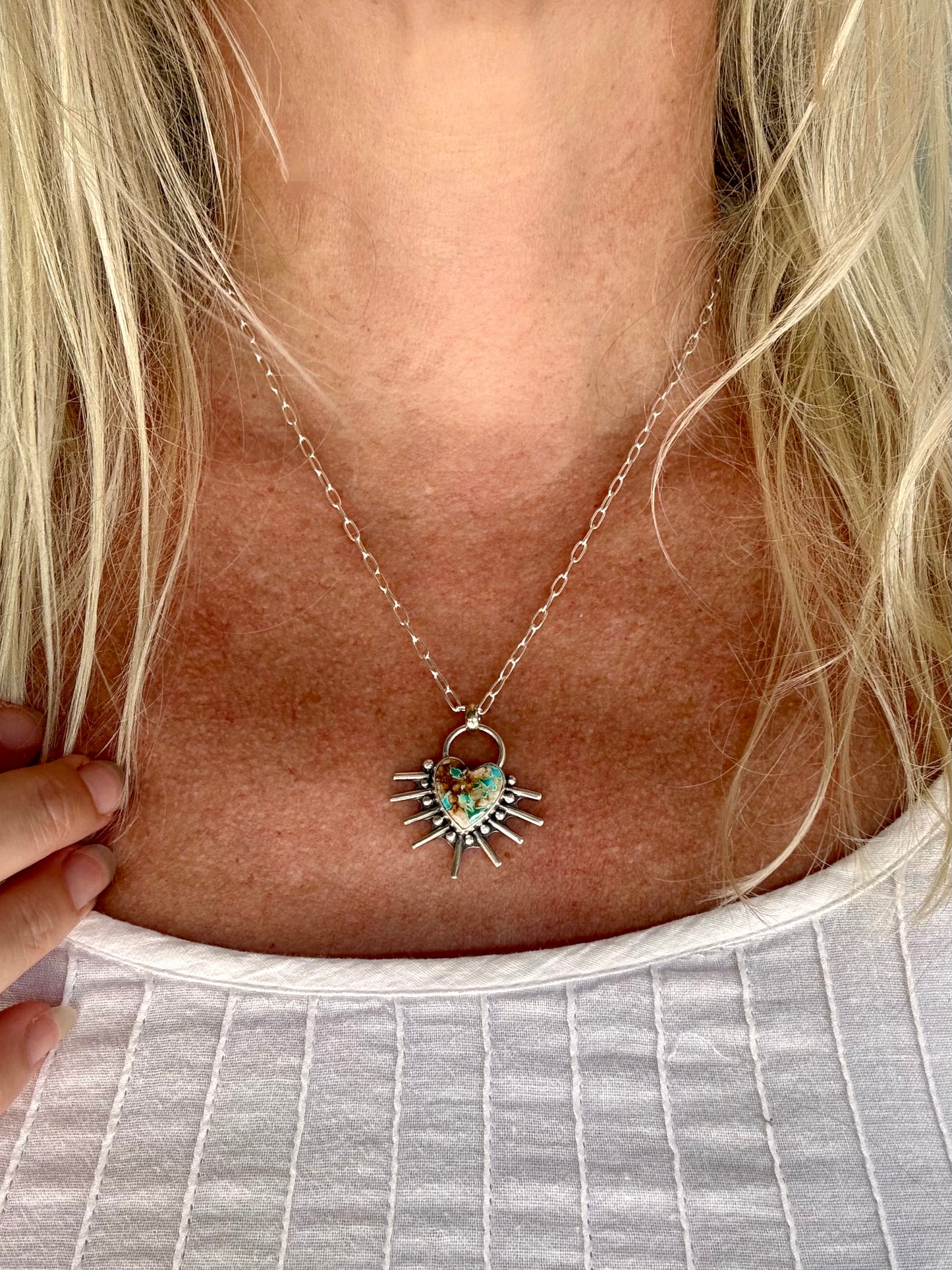 Beautiful Royston Ribbon Turquoise Heart Necklace