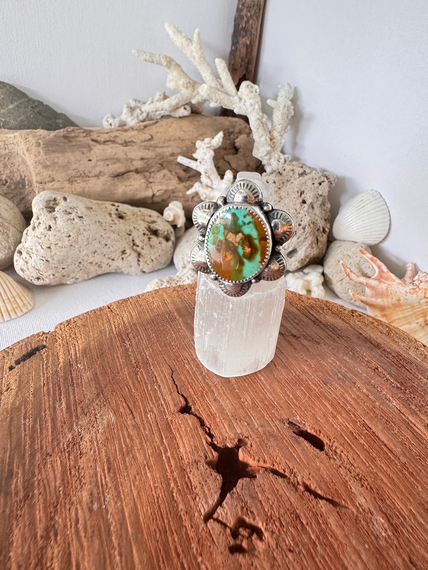 Royston turquoise ring. Handmade Shy Dragonfly turquoise ring size T/10.75