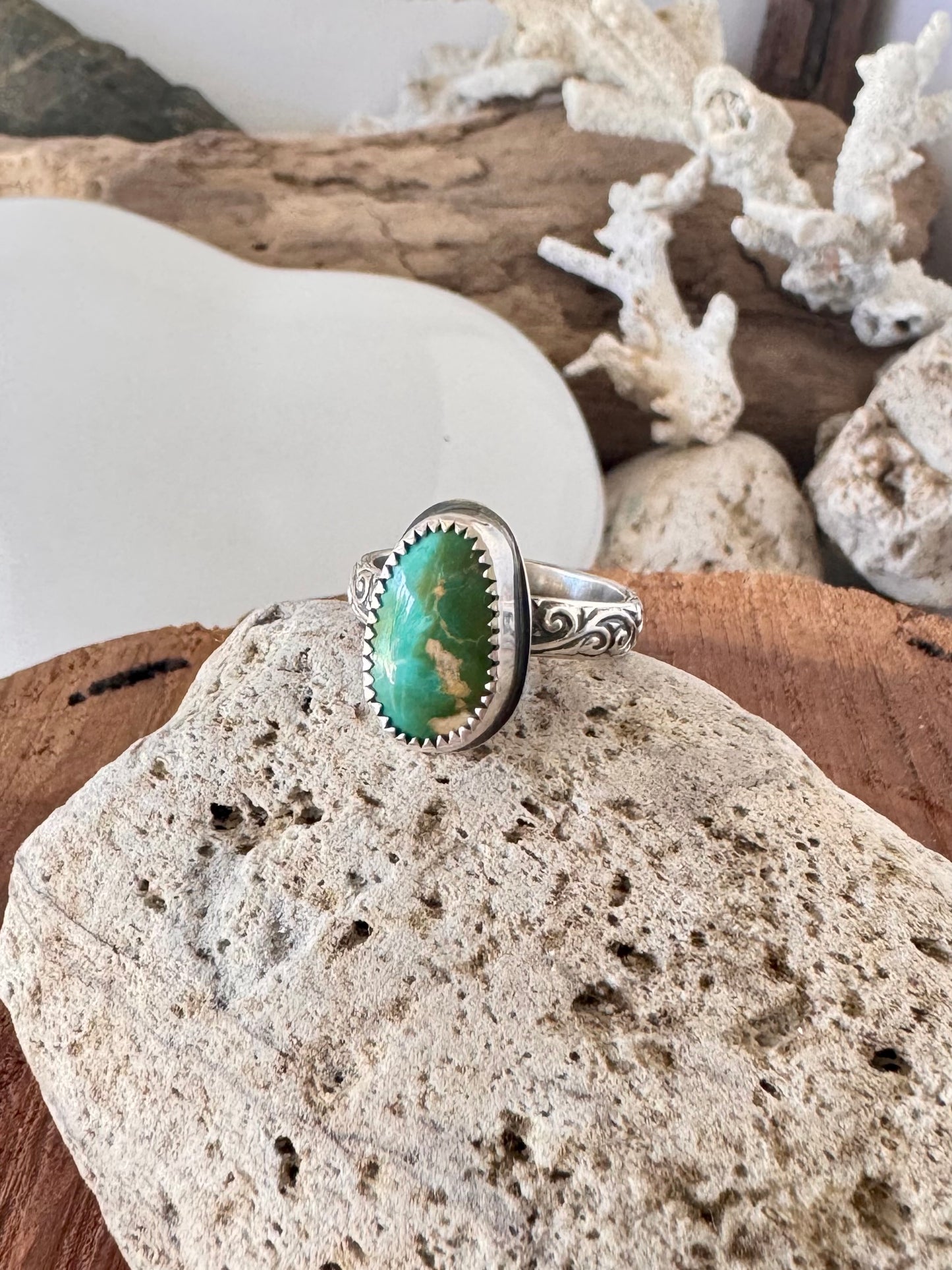 Royston turquoise ring. Handmade Shy Dragonfly turquoise ring size P/7.75