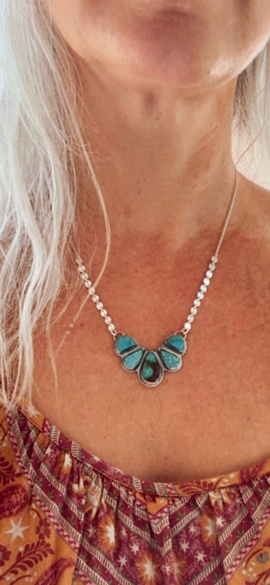 Mixed Mine Natural turquoise. Multi stone sterling silver necklace