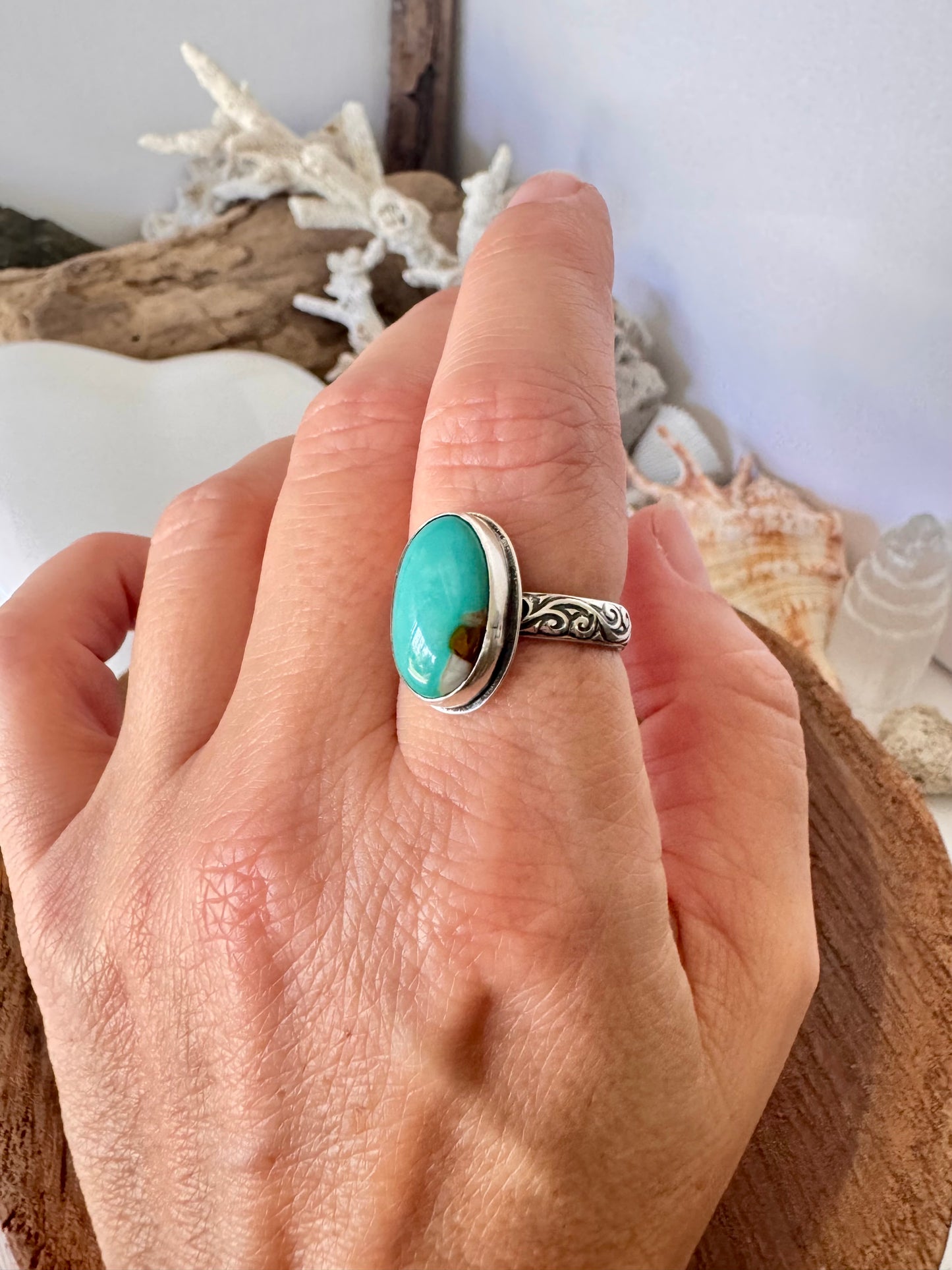 Fox turquoise ring. Handmade Shy Dragonfly turquoise ring size Q/8.25