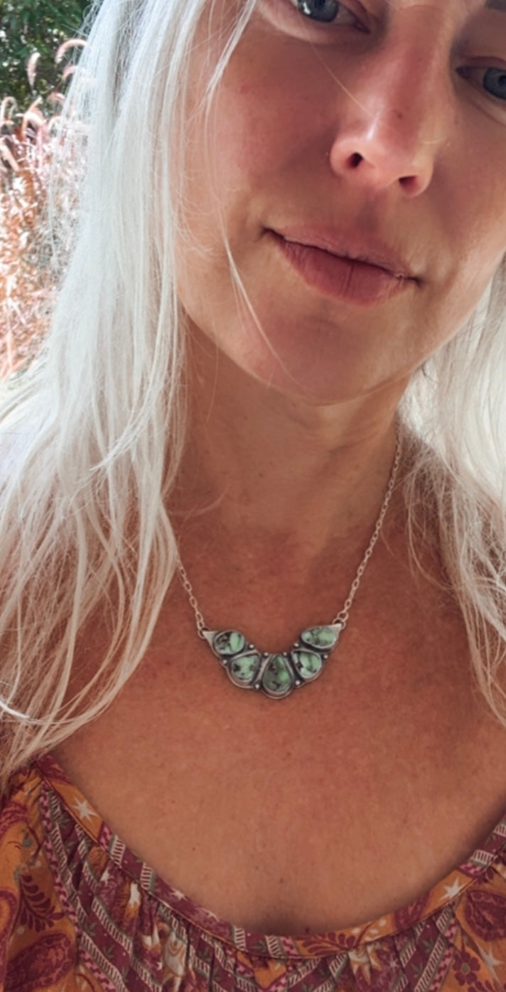 Natural Royston turquoise. Multi stone sterling silver necklace