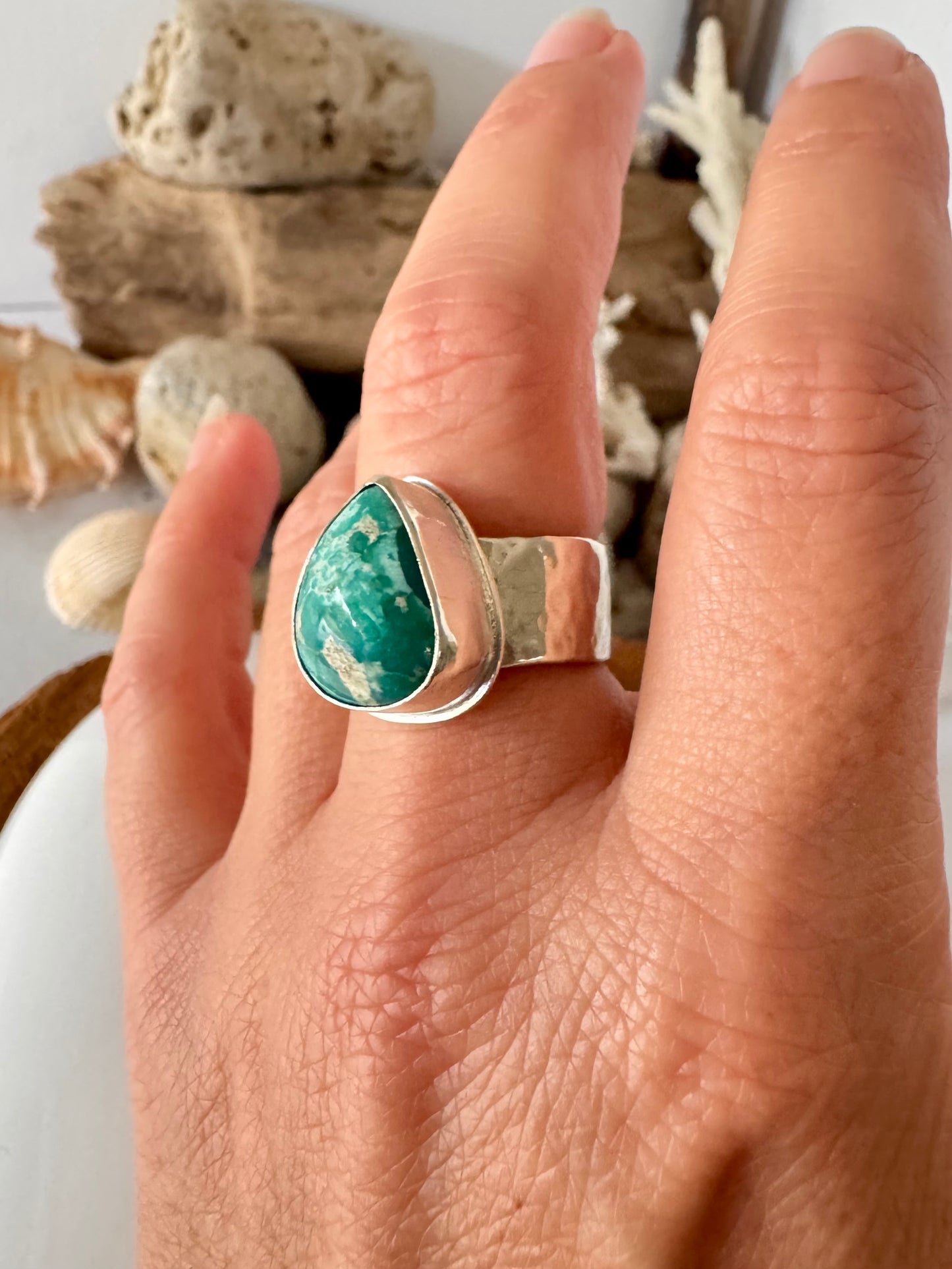 Chunky silver and turquoise ring Size 8.5