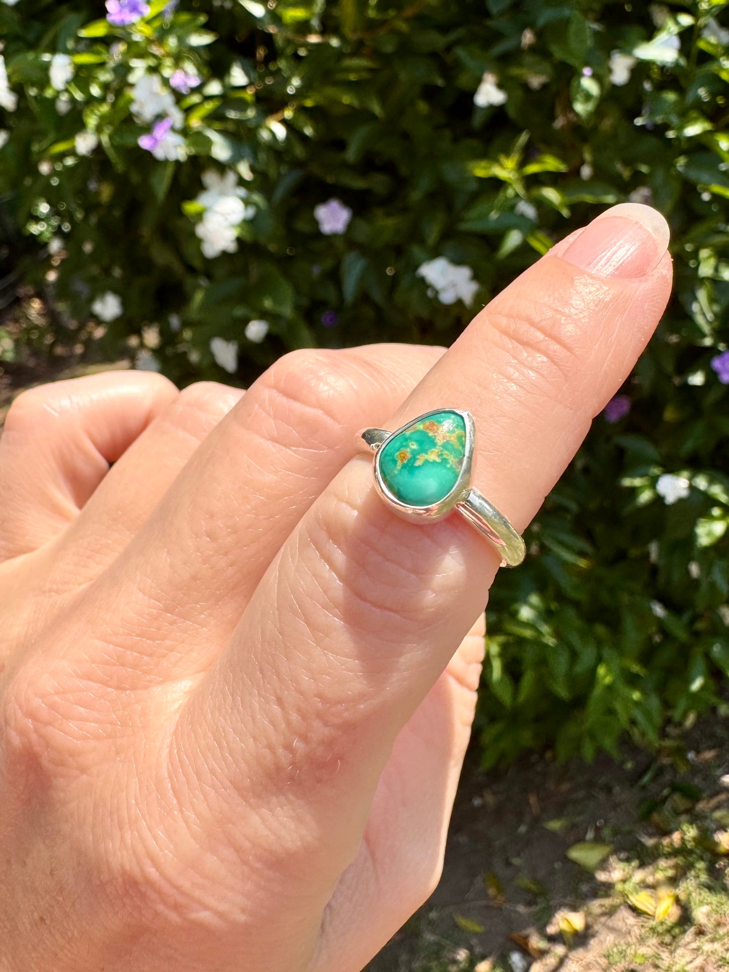 Emerald Valley turquoise ring. Handmade Shy Dragonfly turquoise ring size 7