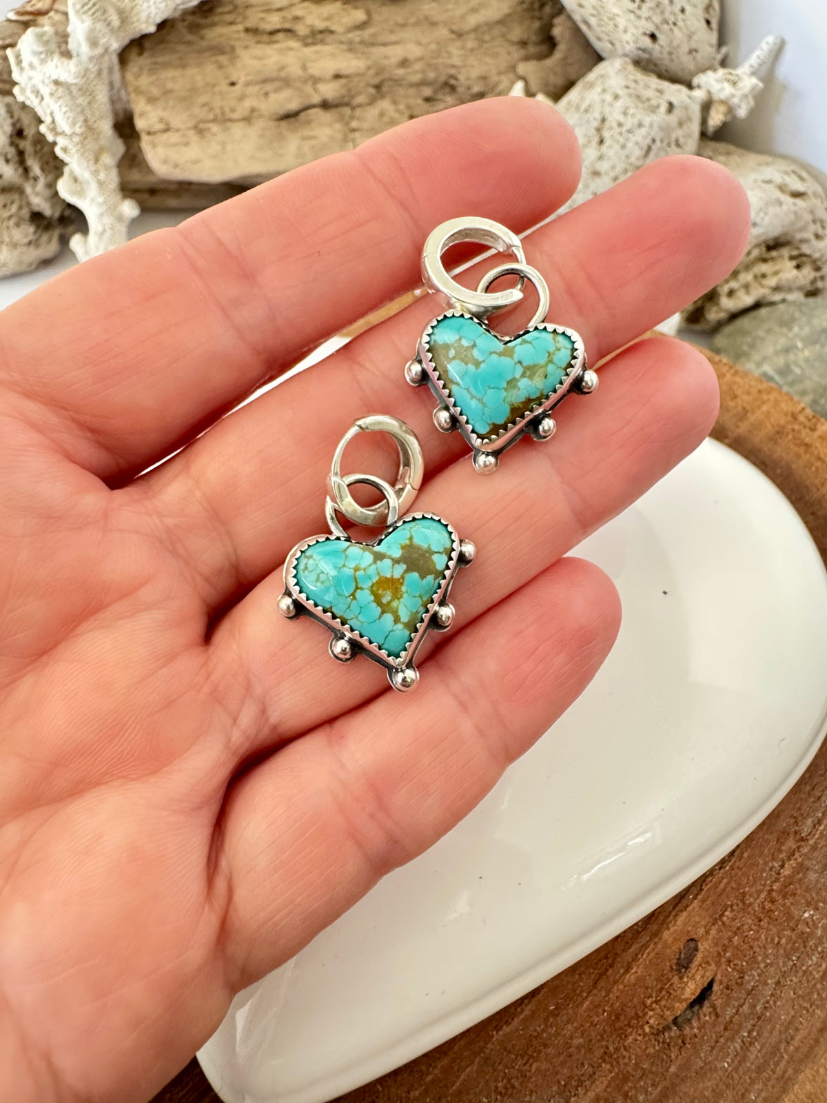 Number 8 mine Turquoise heart drop earrings