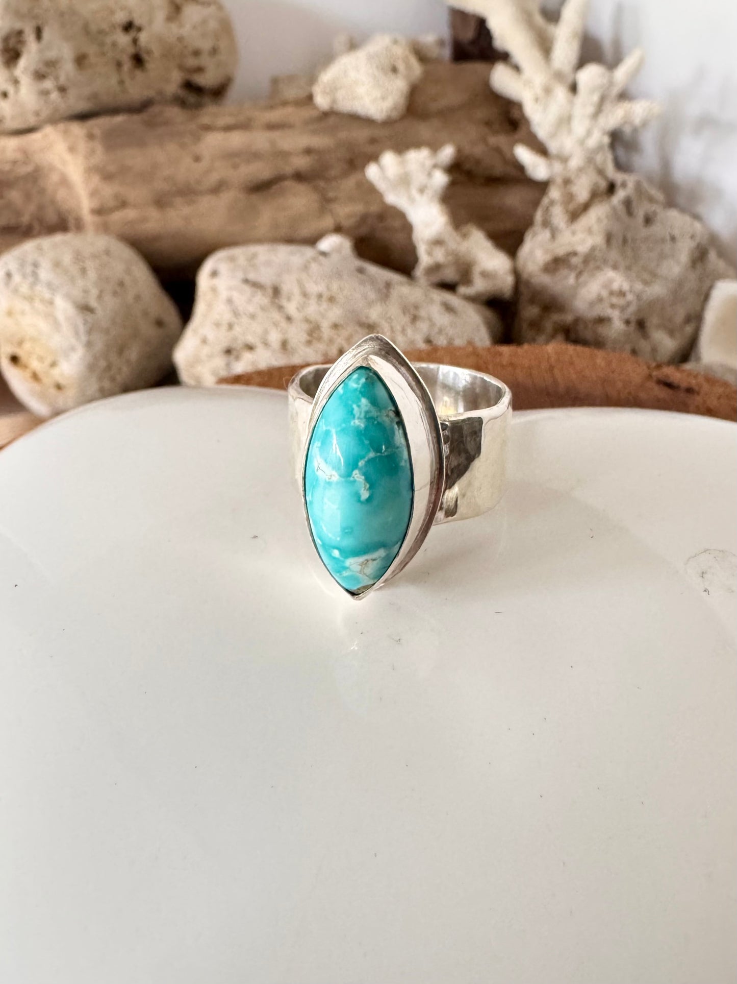 Chunky silver and turquoise ring Size 8