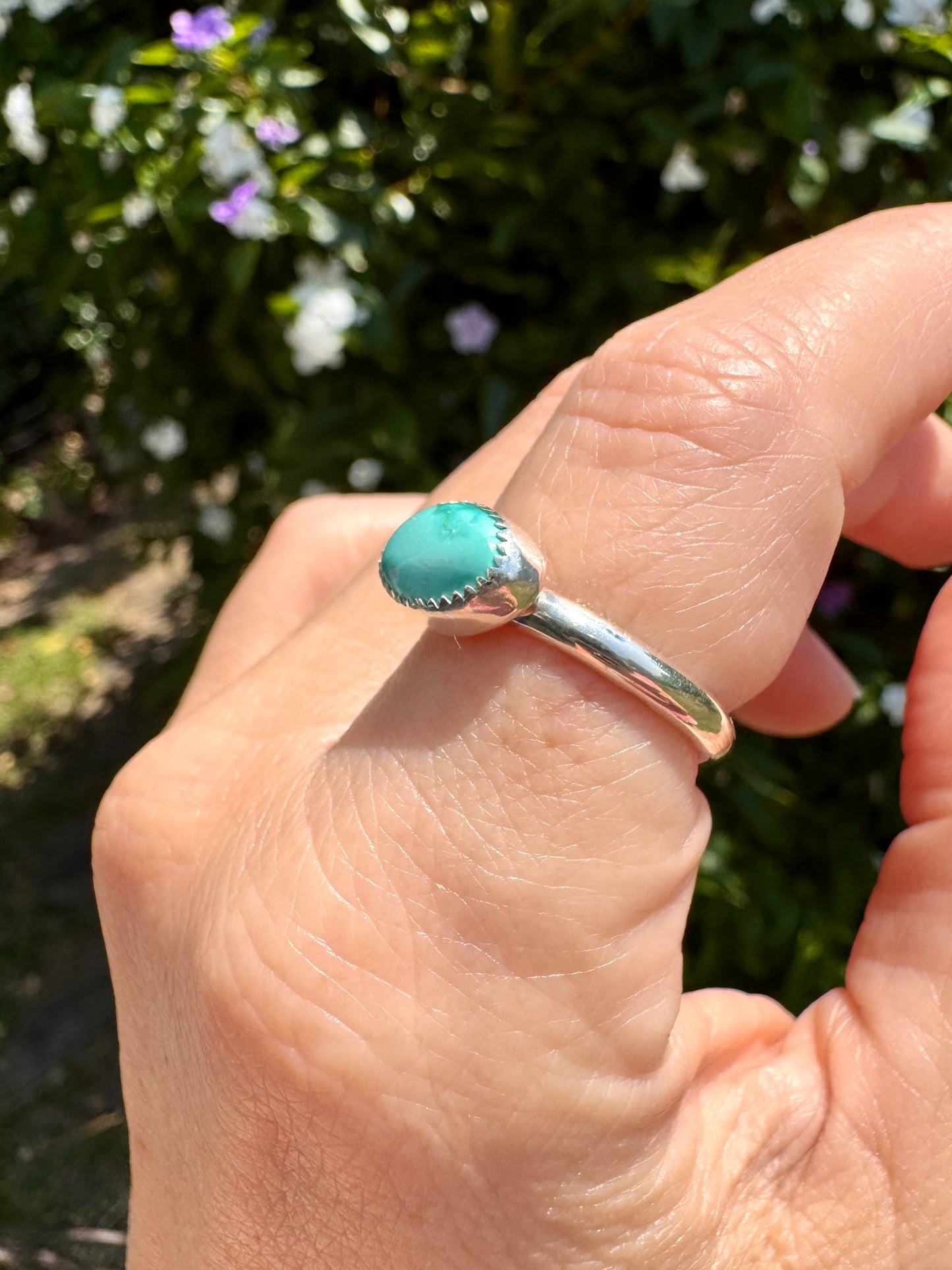 Emerald Valley turquoise ring. Handmade Shy Dragonfly turquoise ring size 8.5
