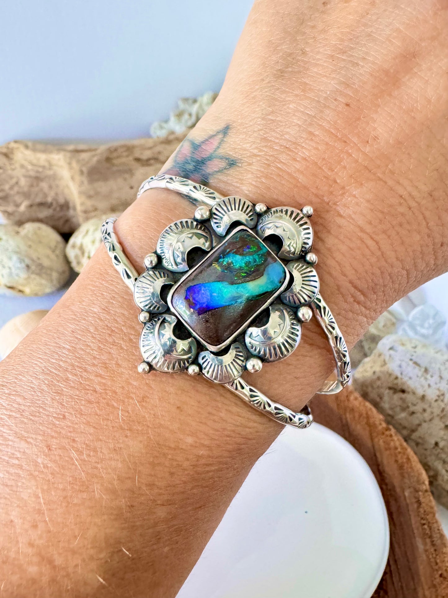 Solid Australian Opal Double Banded Cuff