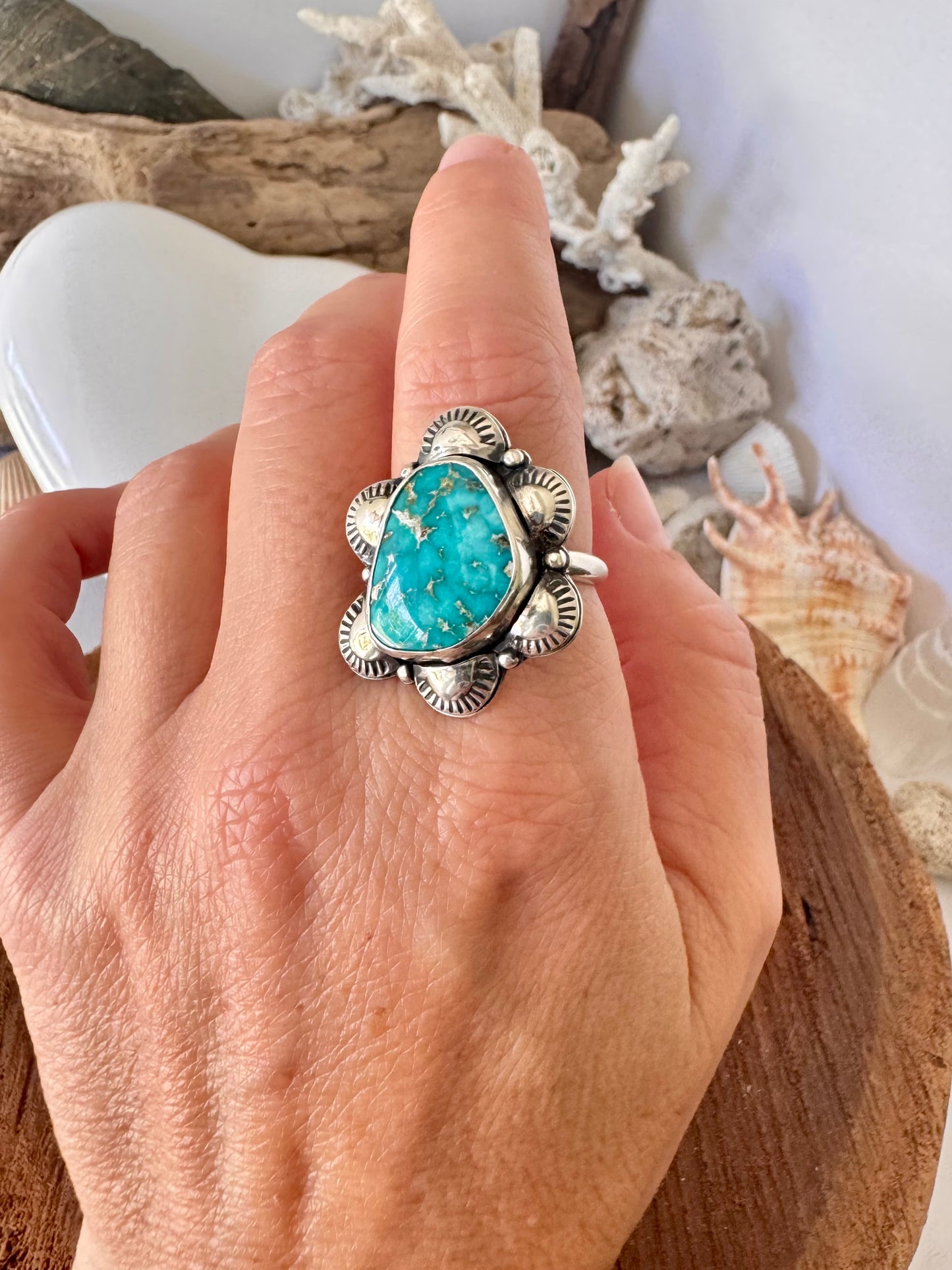 Sierra Bella turquoise ring. Handmade Shy Dragonfly turquoise ring size S/9.25