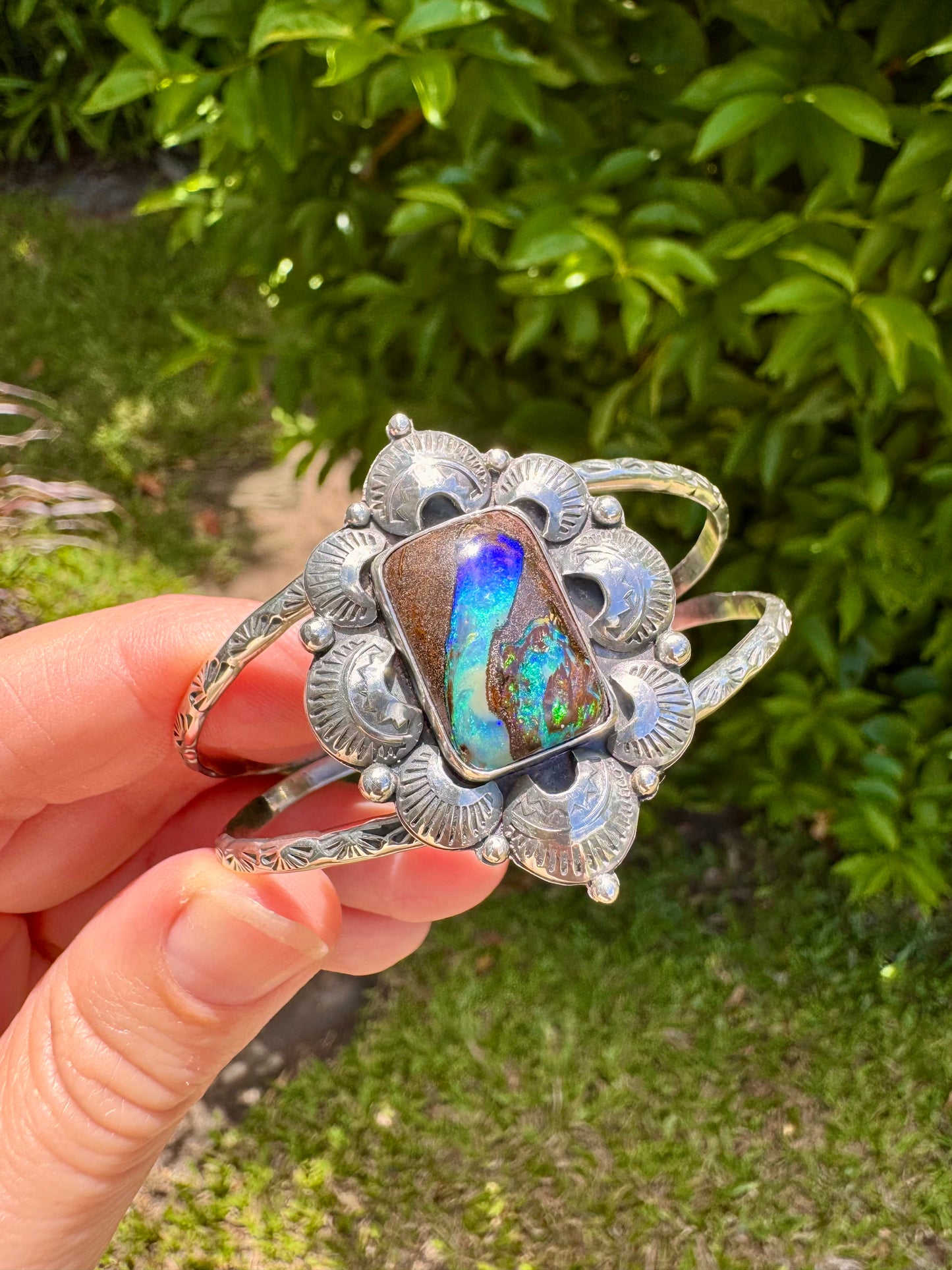 Solid Australian Opal Double Banded Cuff