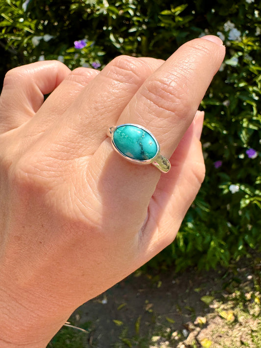 Whitewater turquoise ring. Handmade Shy Dragonfly turquoise ring size 10