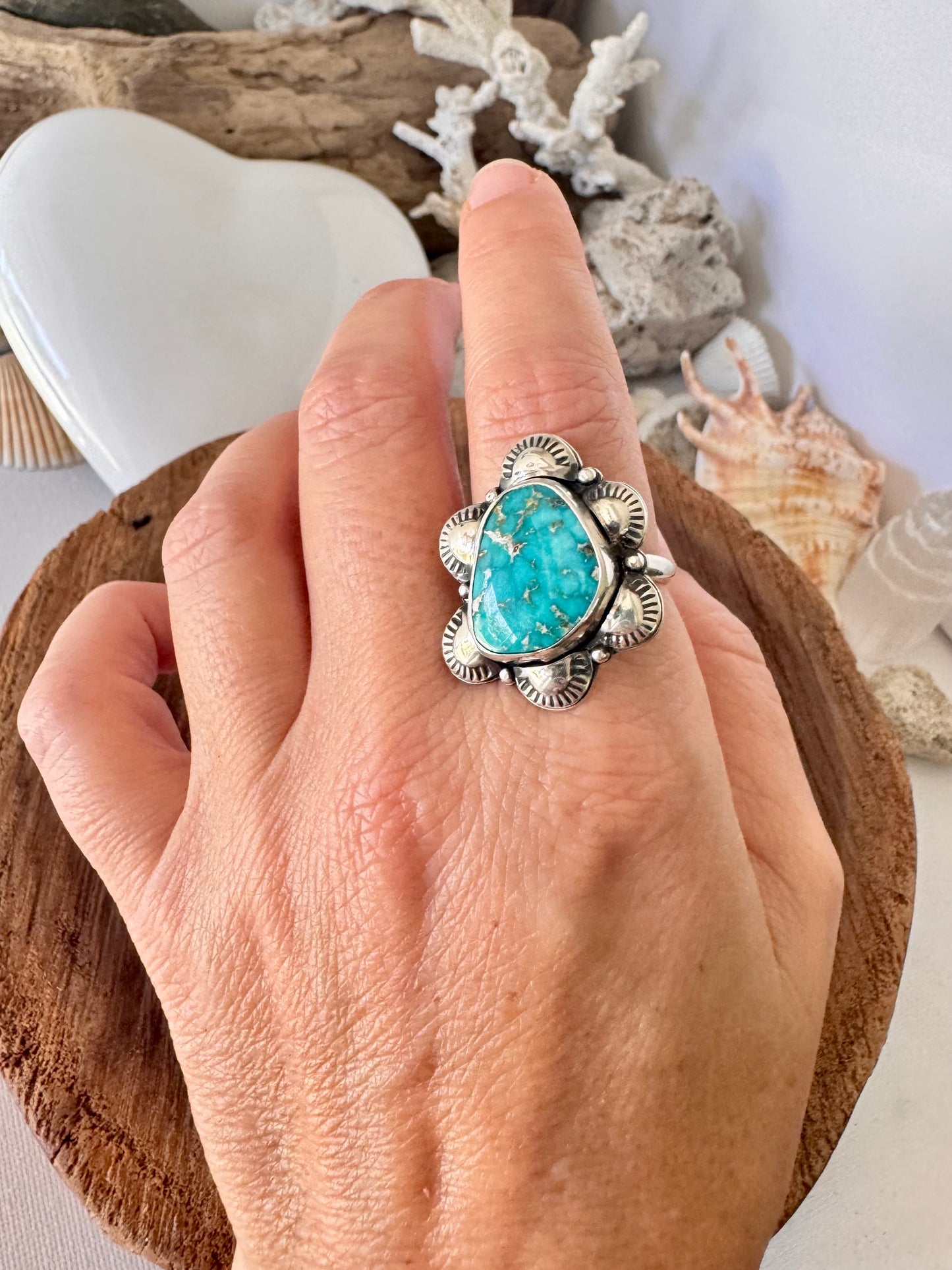 Sierra Bella turquoise ring. Handmade Shy Dragonfly turquoise ring size S/9.25