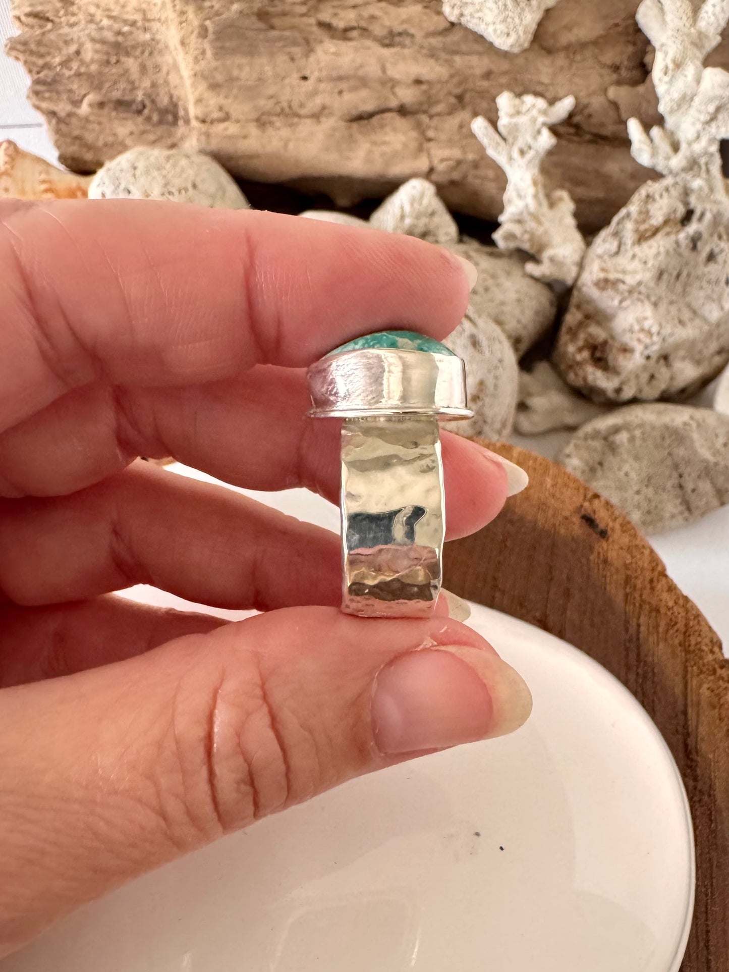 Chunky silver and turquoise ring Size 8.5