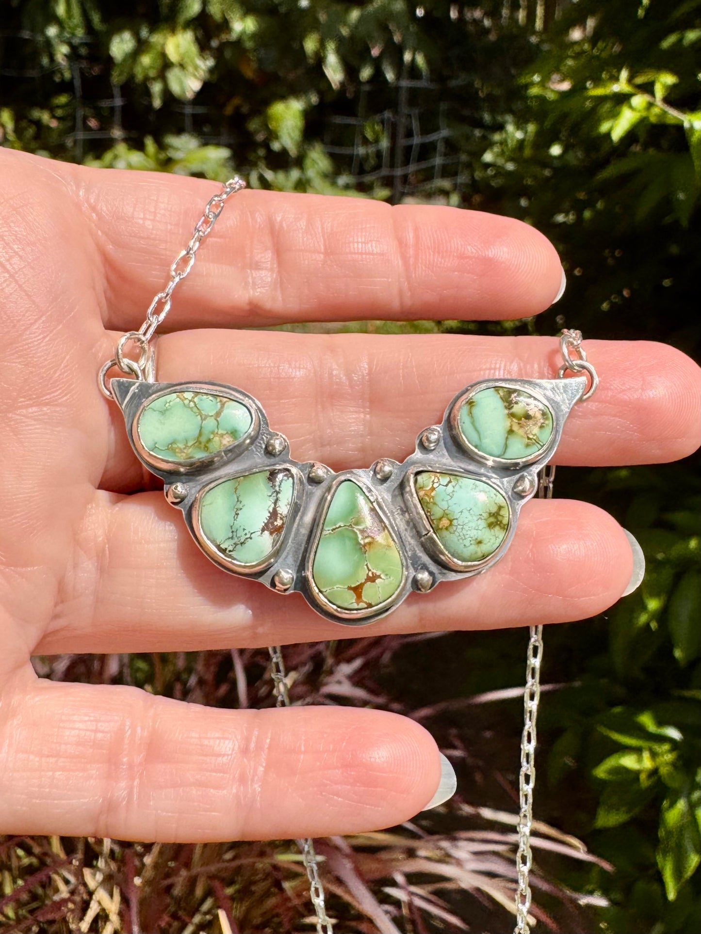 Natural Royston turquoise. Multi stone sterling silver necklace