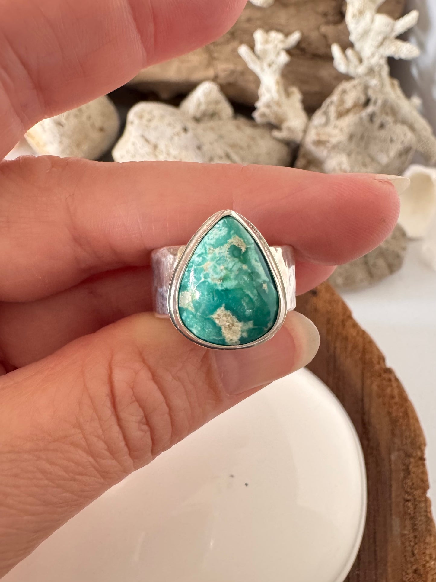 Chunky silver and turquoise ring Size 8.5