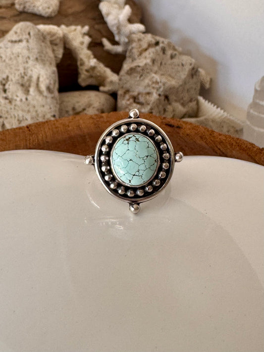 Number 8 turquoise ring. Handmade Shy Dragonfly turquoise ring size 9