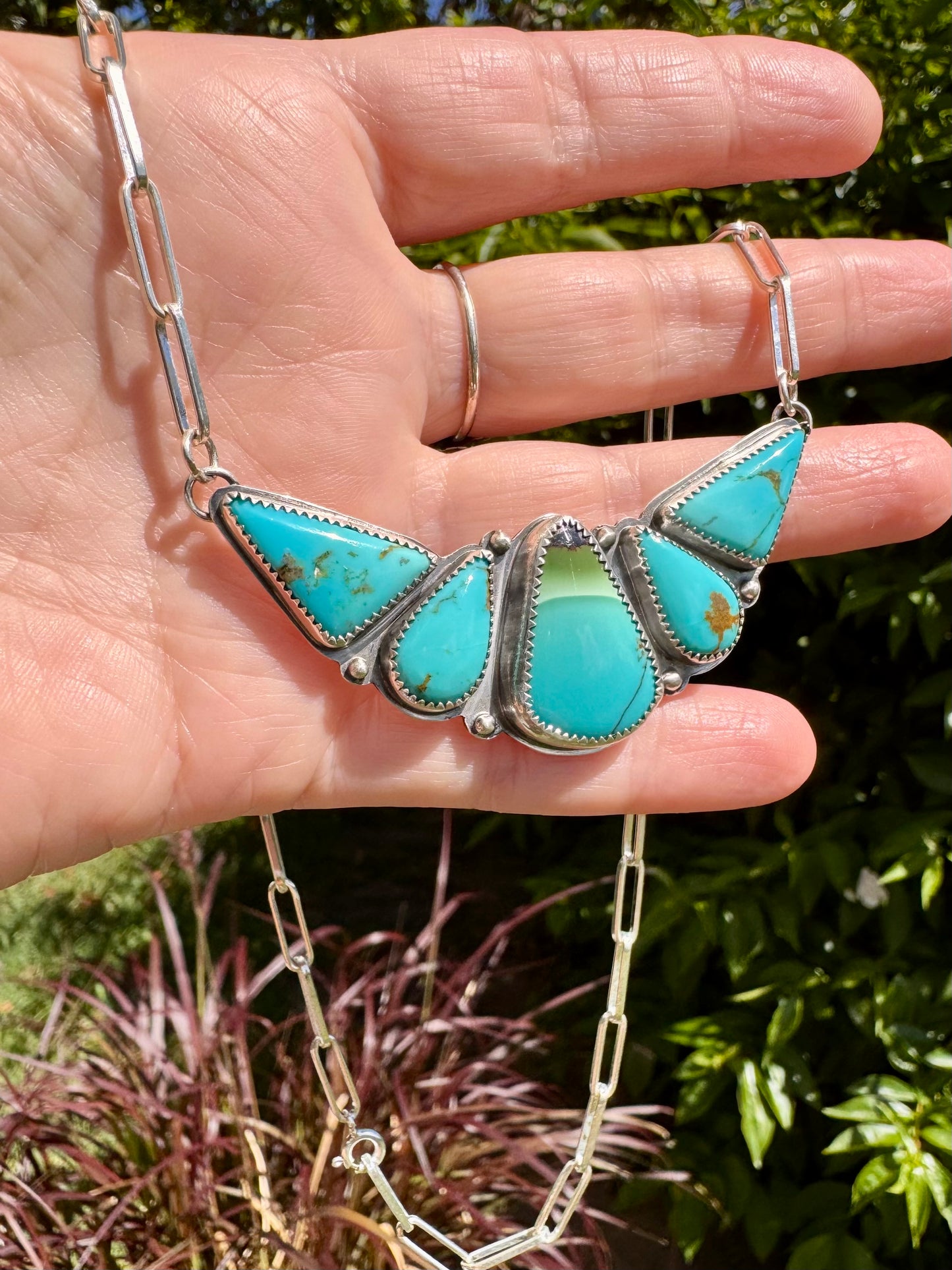 Natural Mixed Mine turquoise. Multi stone sterling silver necklace