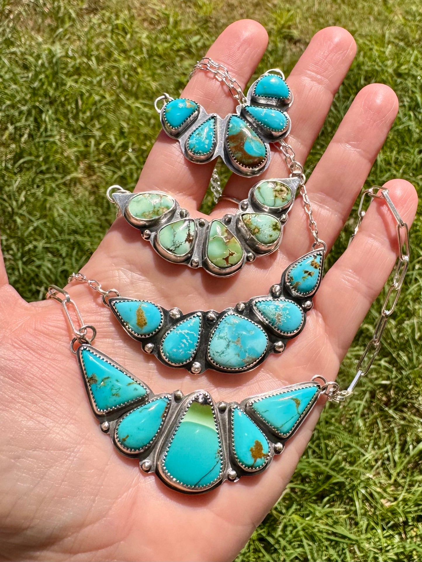 Natural Mixed Mine turquoise. Multi stone sterling silver necklace