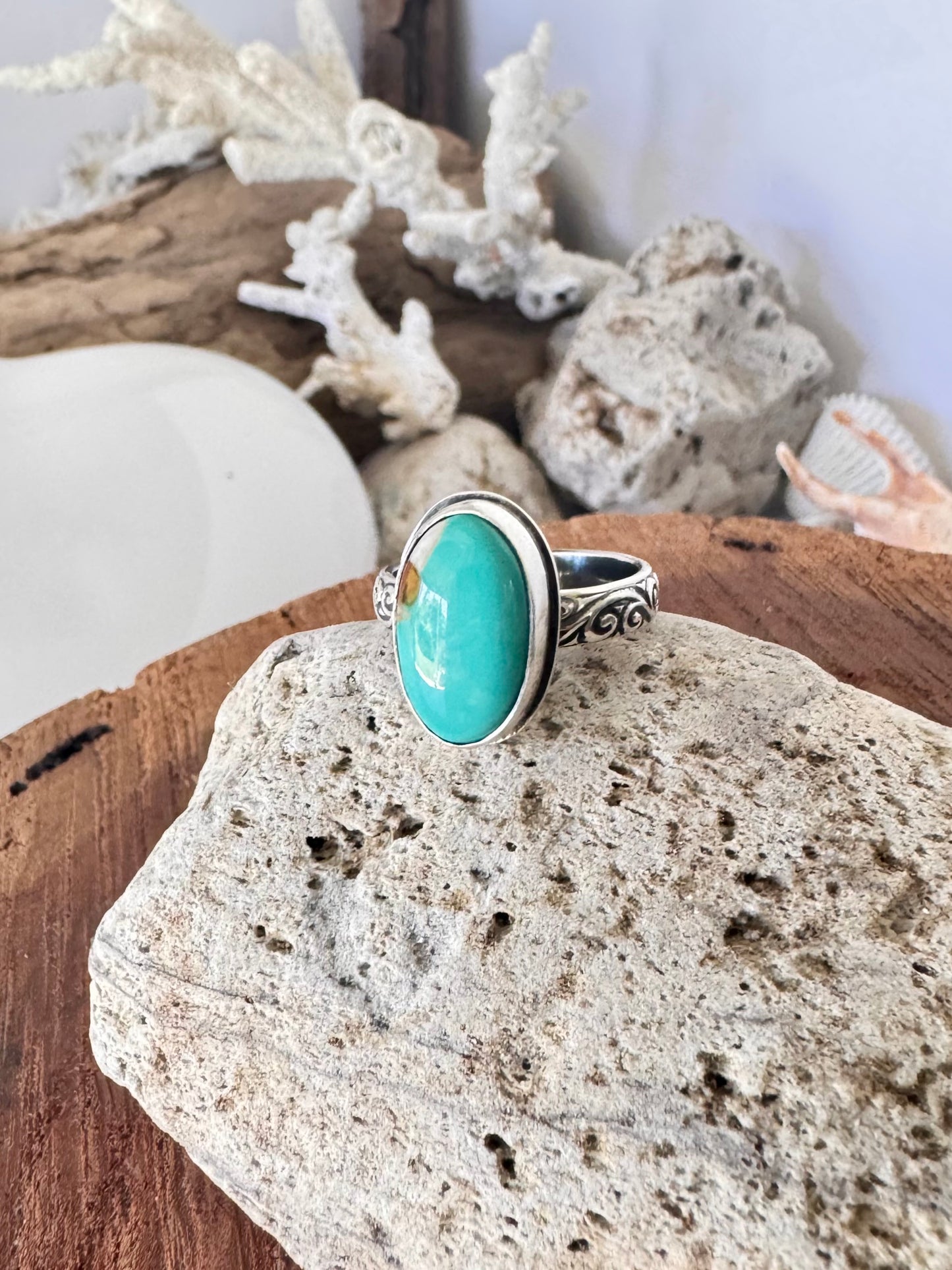 Fox turquoise ring. Handmade Shy Dragonfly turquoise ring size Q/8.25