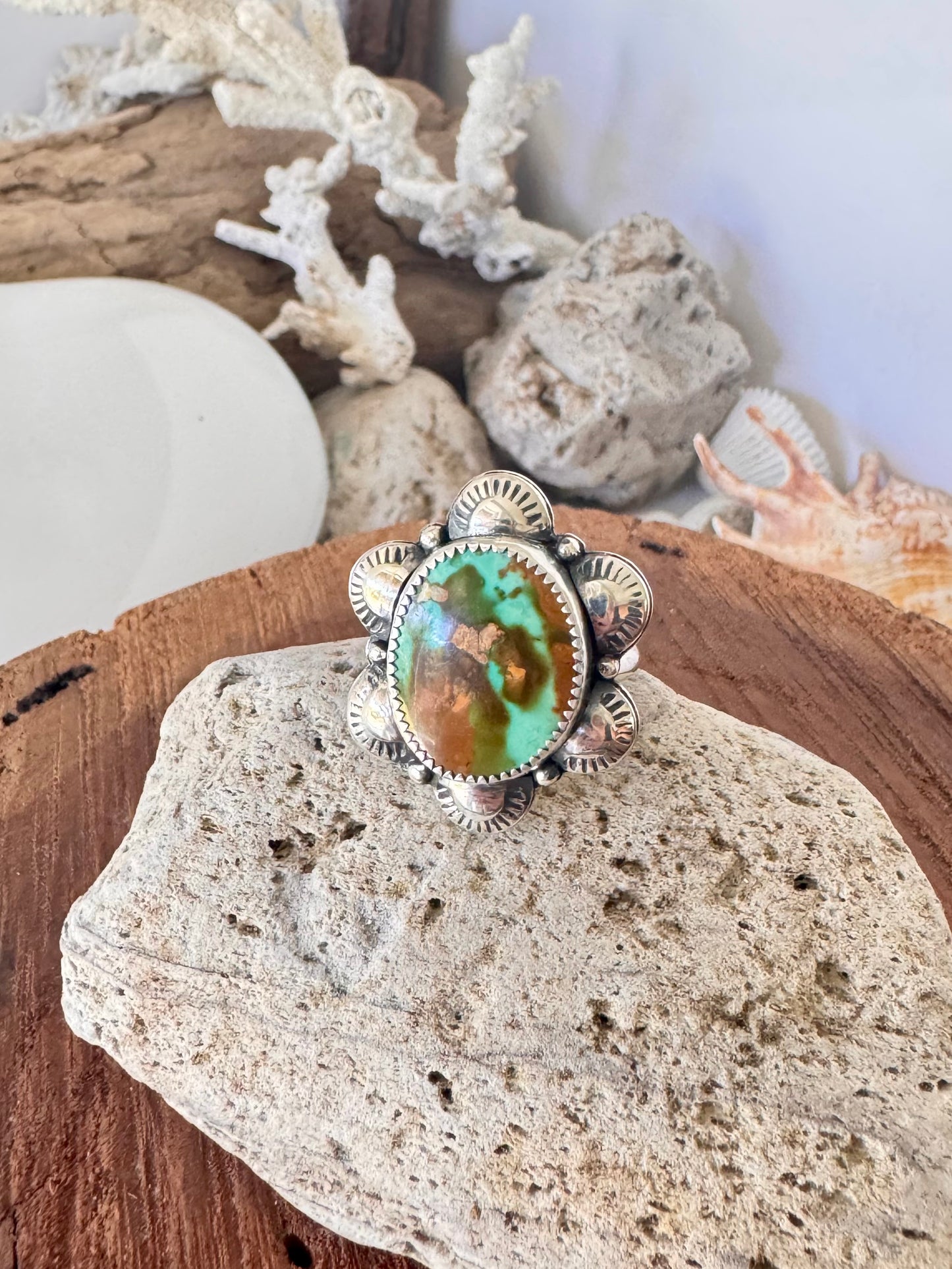 Royston turquoise ring. Handmade Shy Dragonfly turquoise ring size T/10.75