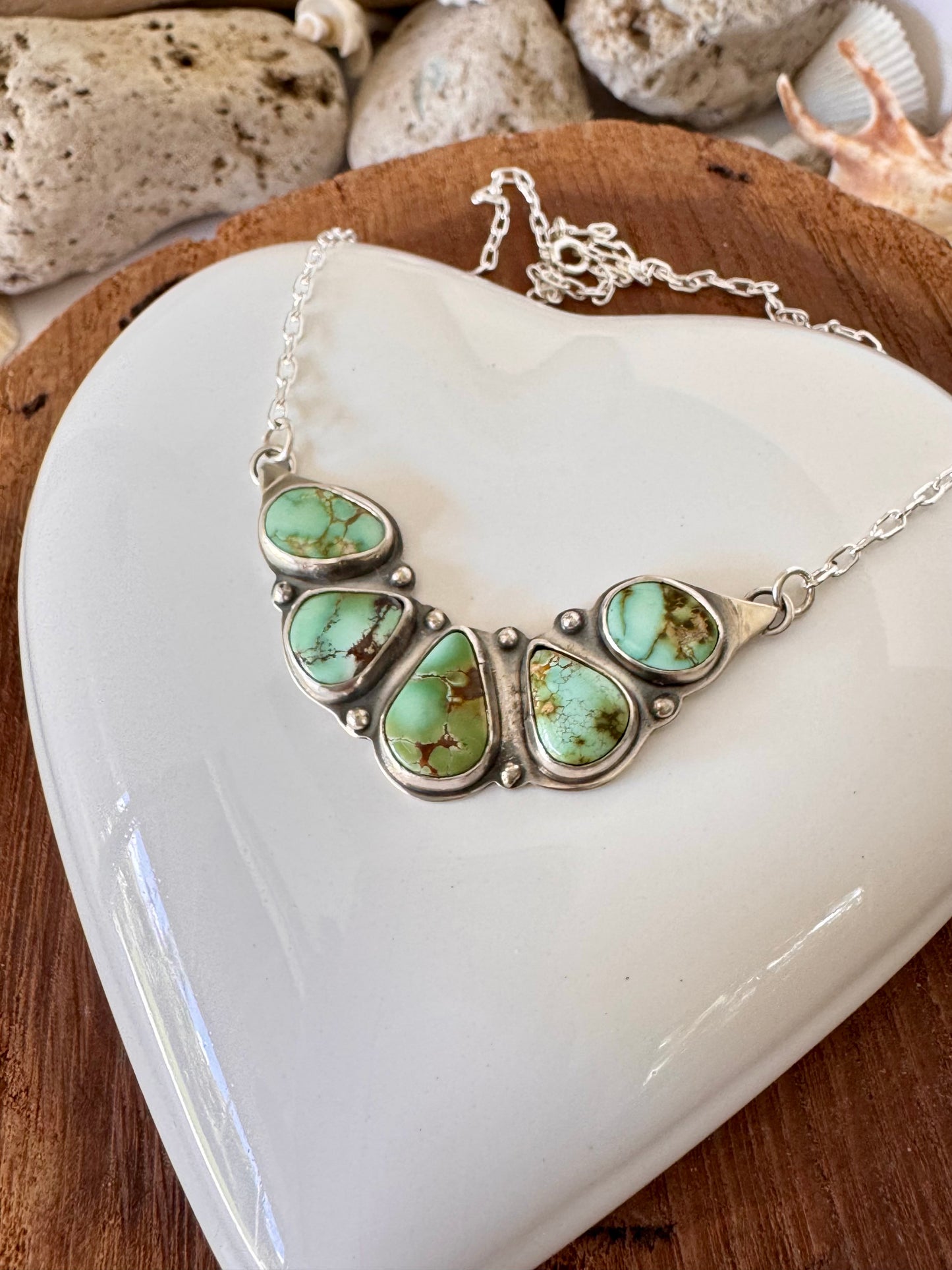 Natural Royston turquoise. Multi stone sterling silver necklace