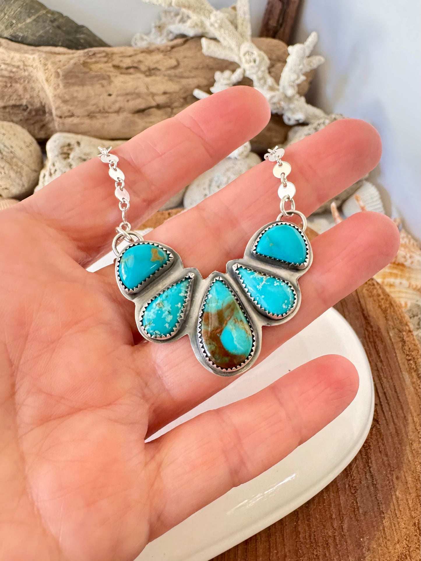 Mixed Mine Natural turquoise. Multi stone sterling silver necklace