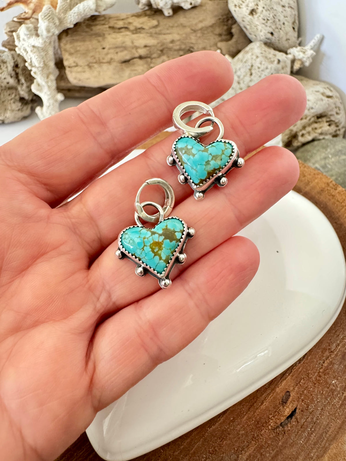 Number 8 mine Turquoise heart drop earrings