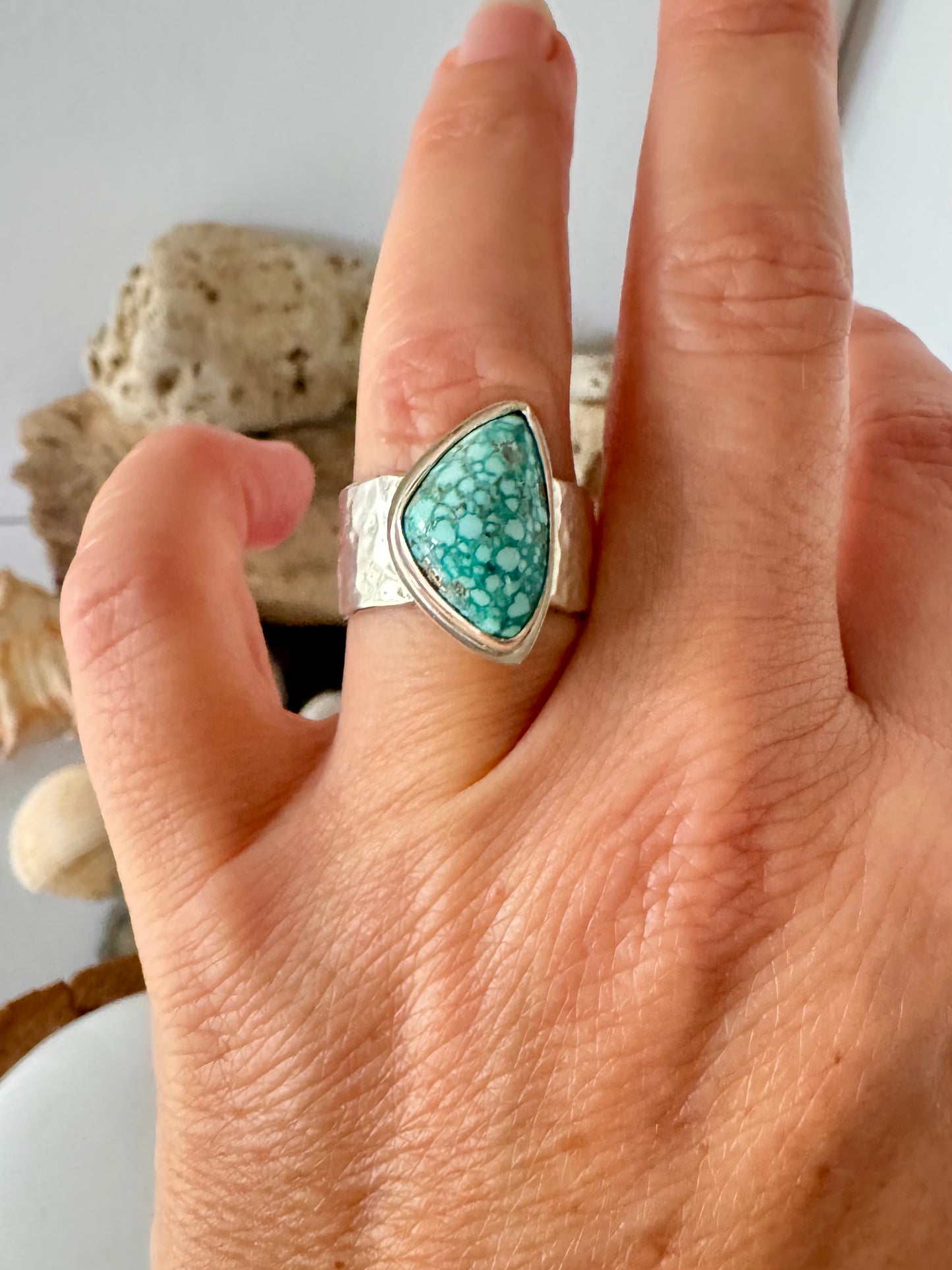Chunky silver and turquoise ring Size 7.75