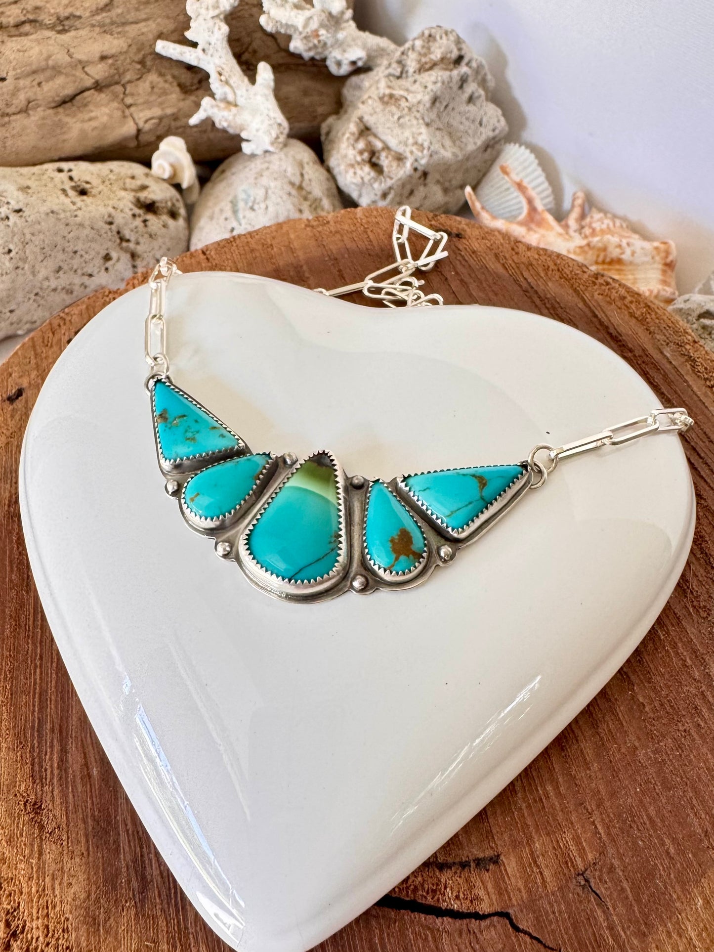 Natural Mixed Mine turquoise. Multi stone sterling silver necklace