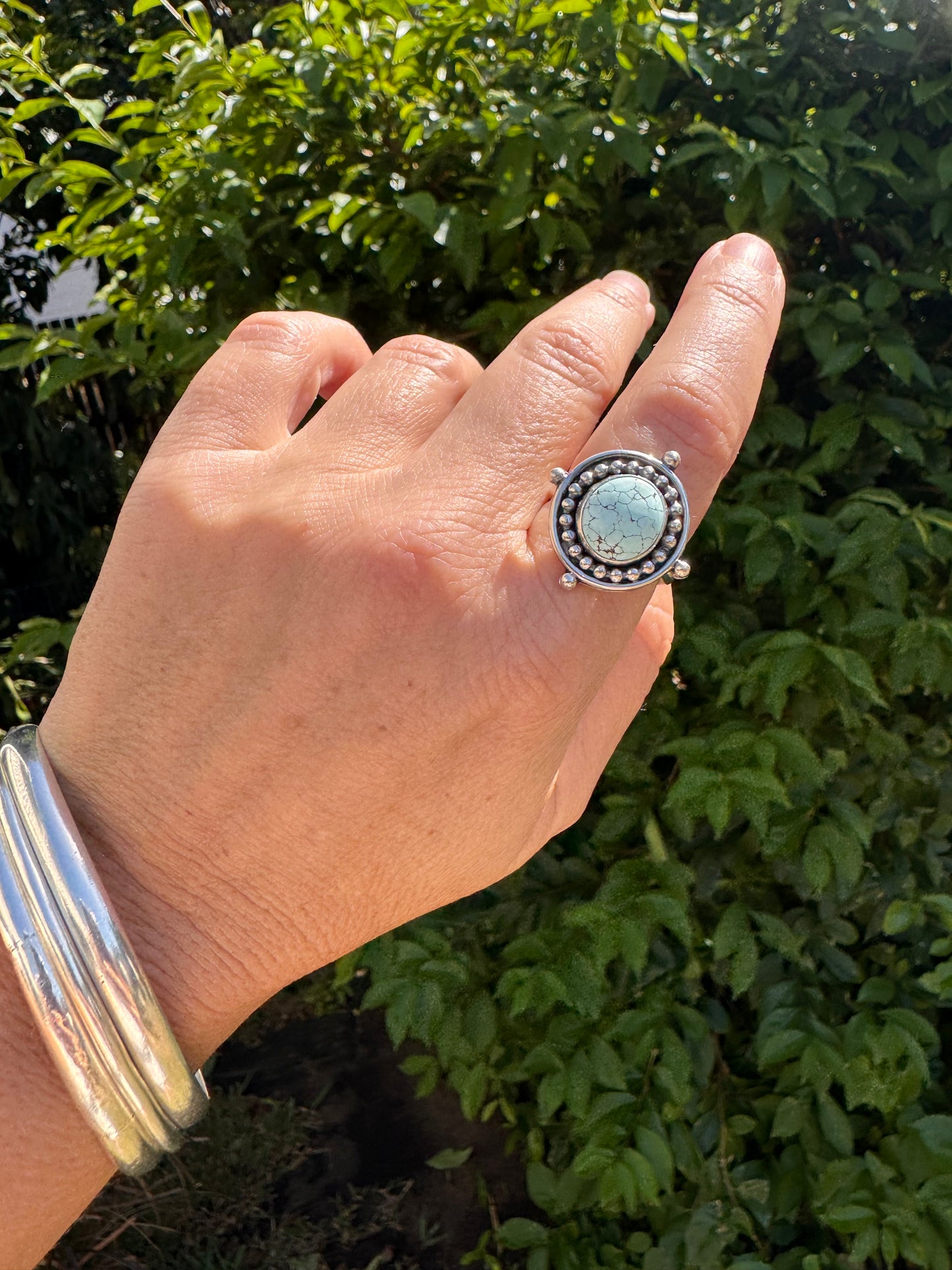 Number 8 turquoise ring. Handmade Shy Dragonfly turquoise ring size 9