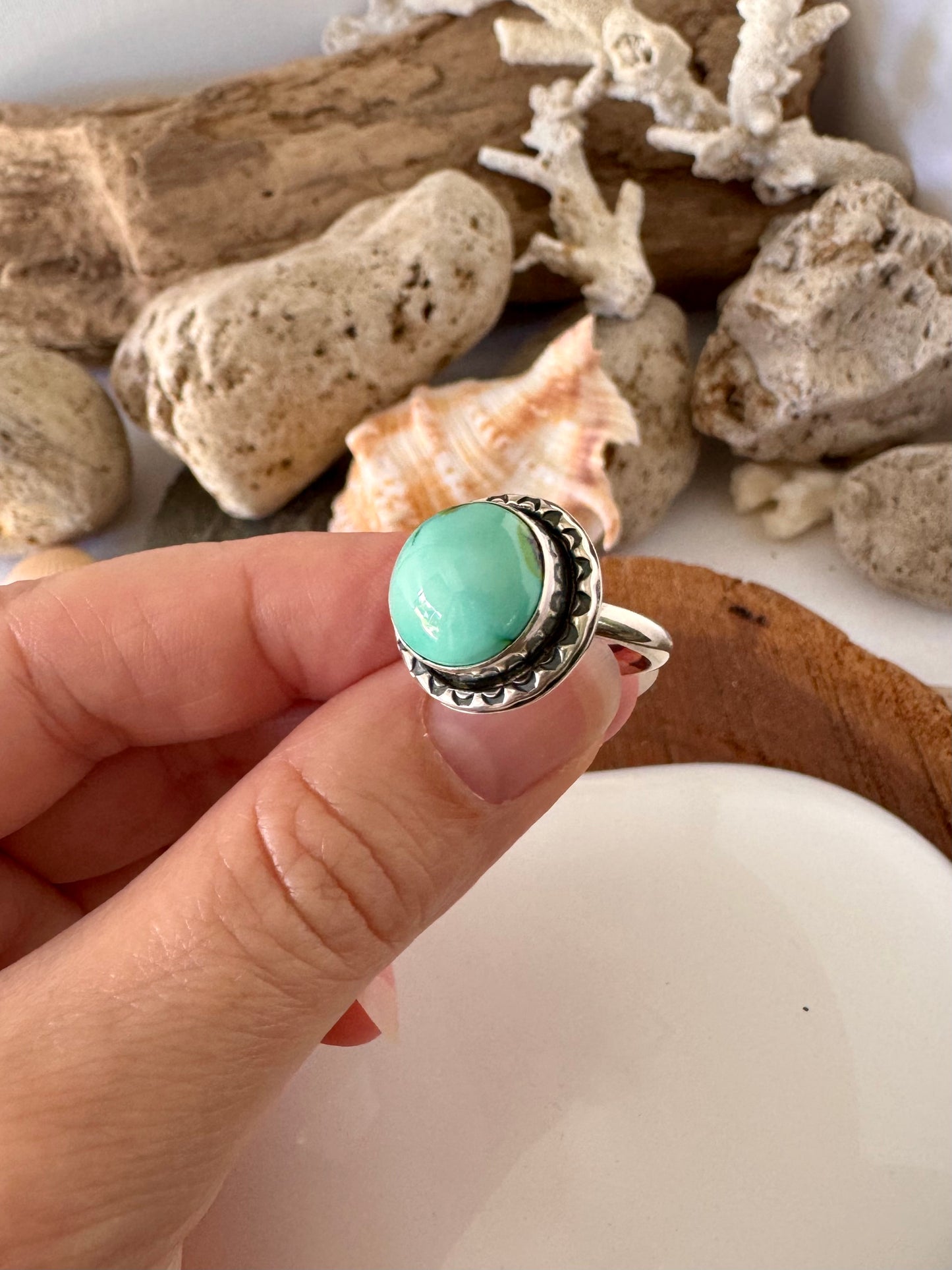 Sonoran turquoise ring. Handmade Shy Dragonfly turquoise ring size 7