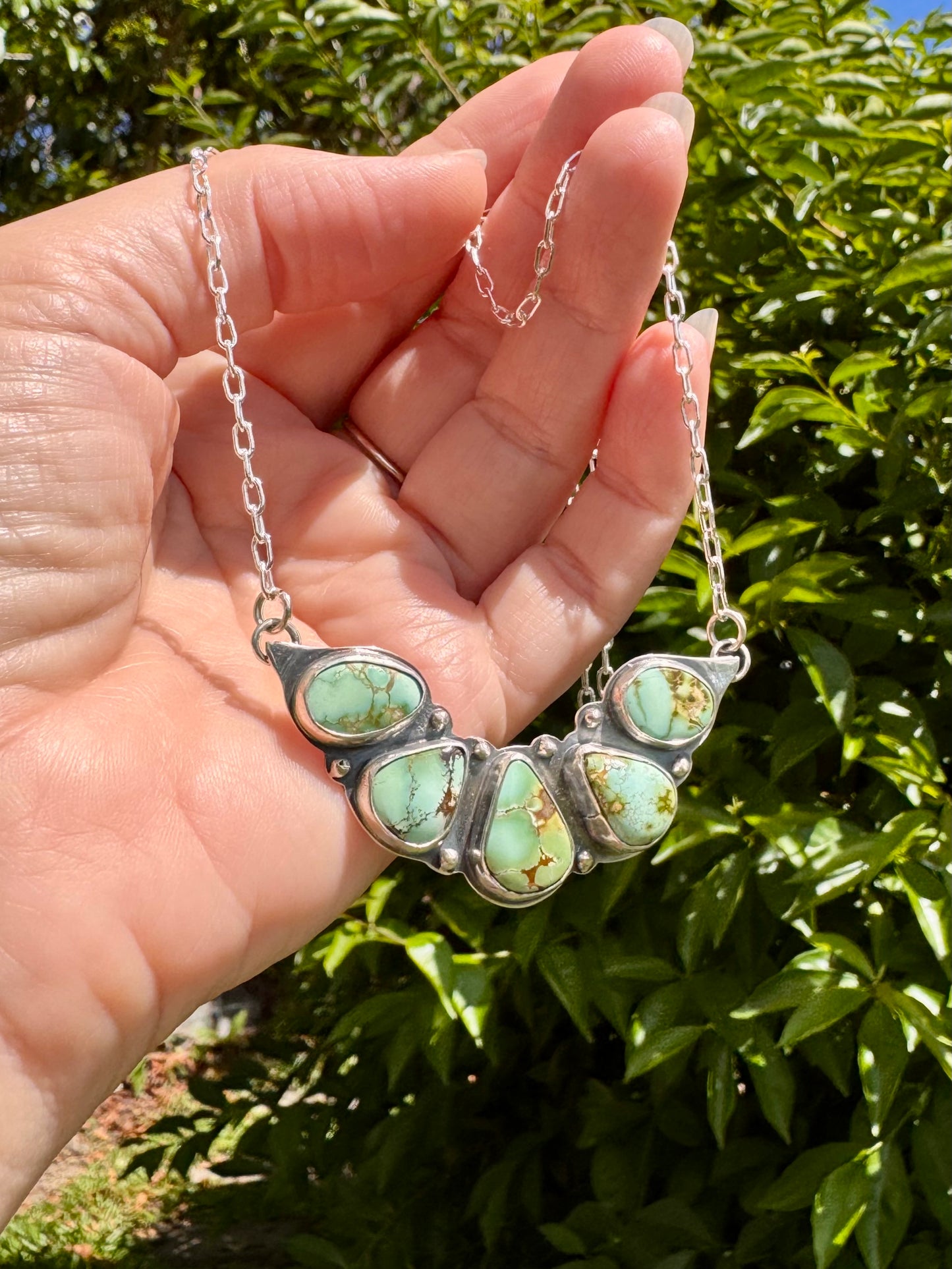 Natural Royston turquoise. Multi stone sterling silver necklace
