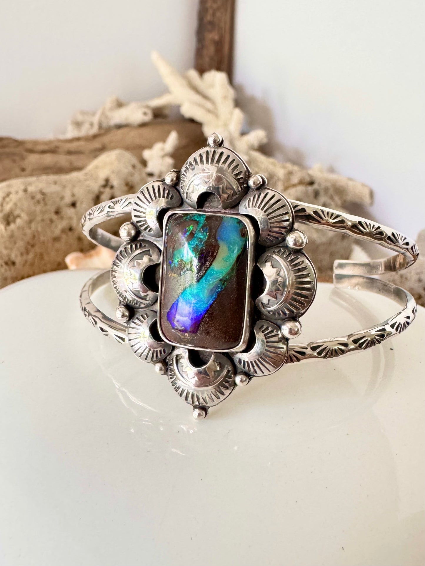 Solid Australian Opal Double Banded Cuff