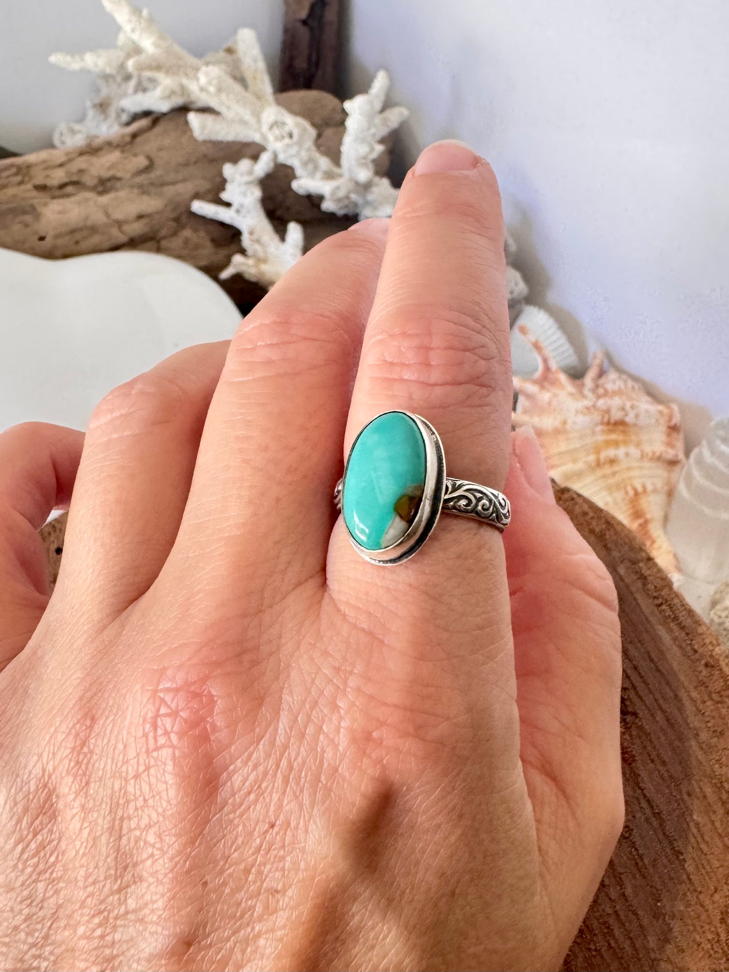 Fox turquoise ring. Handmade Shy Dragonfly turquoise ring size Q/8.25