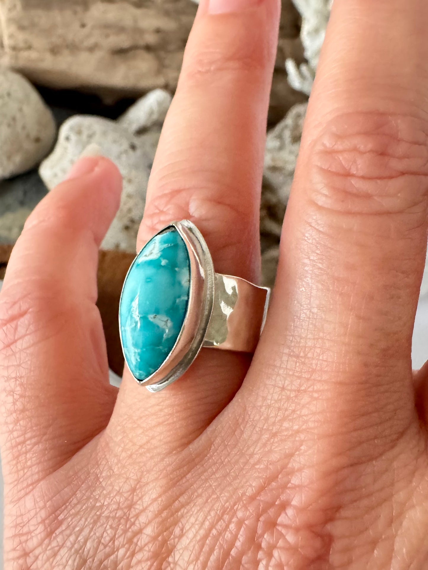 Chunky silver and turquoise ring Size 8
