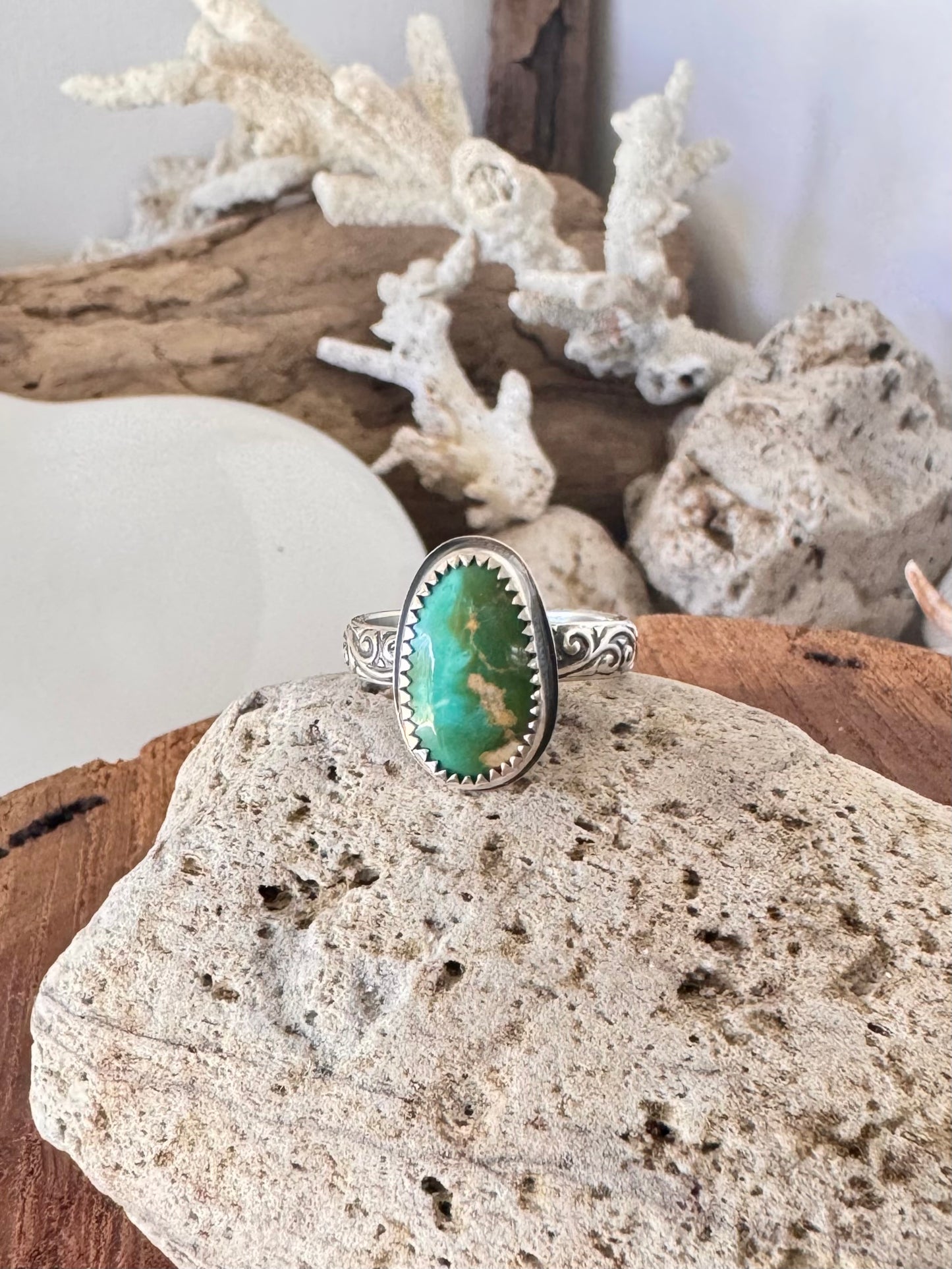 Royston turquoise ring. Handmade Shy Dragonfly turquoise ring size P/7.75